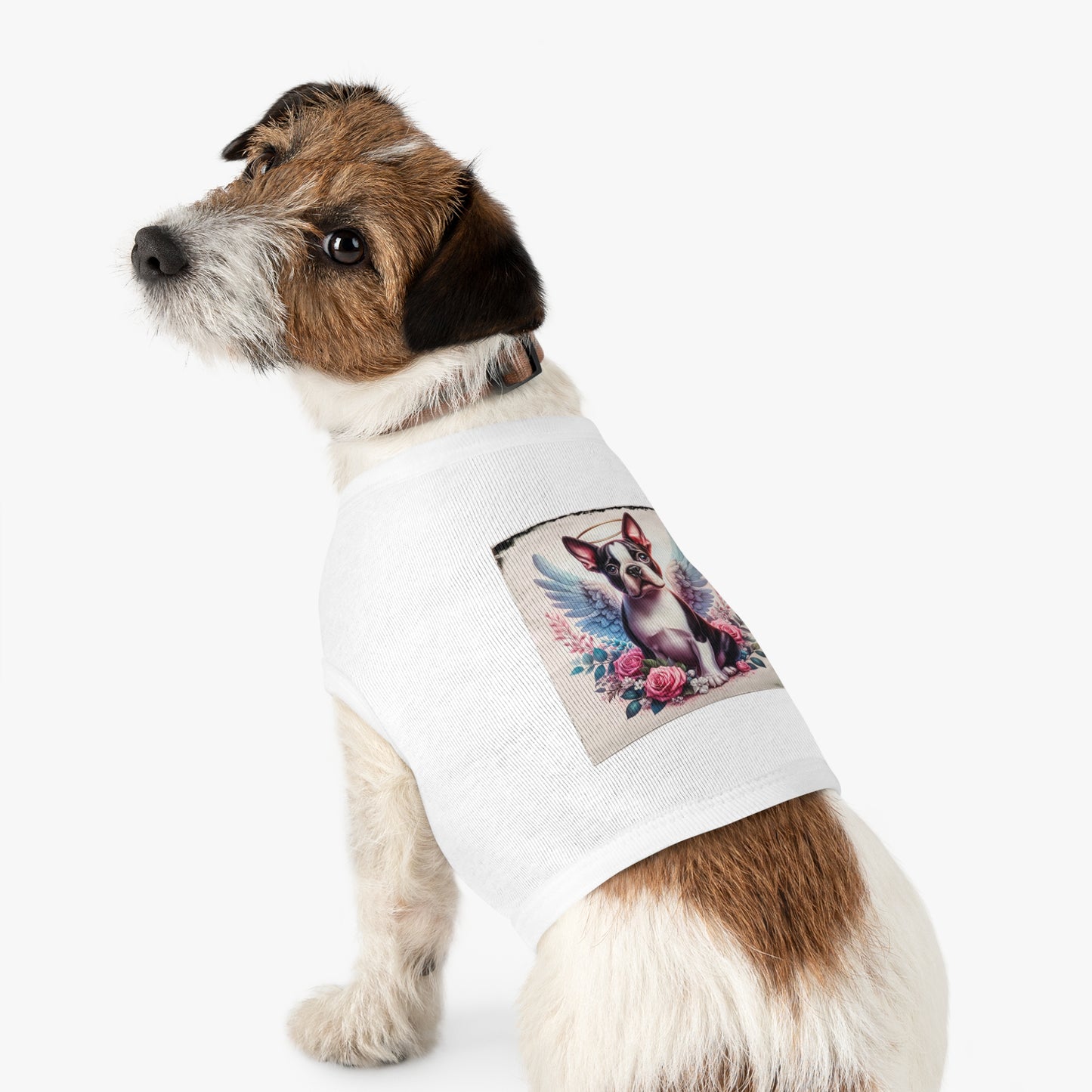 Pet Tank Top Boston Terrier Angel With Roses Pets Printify   