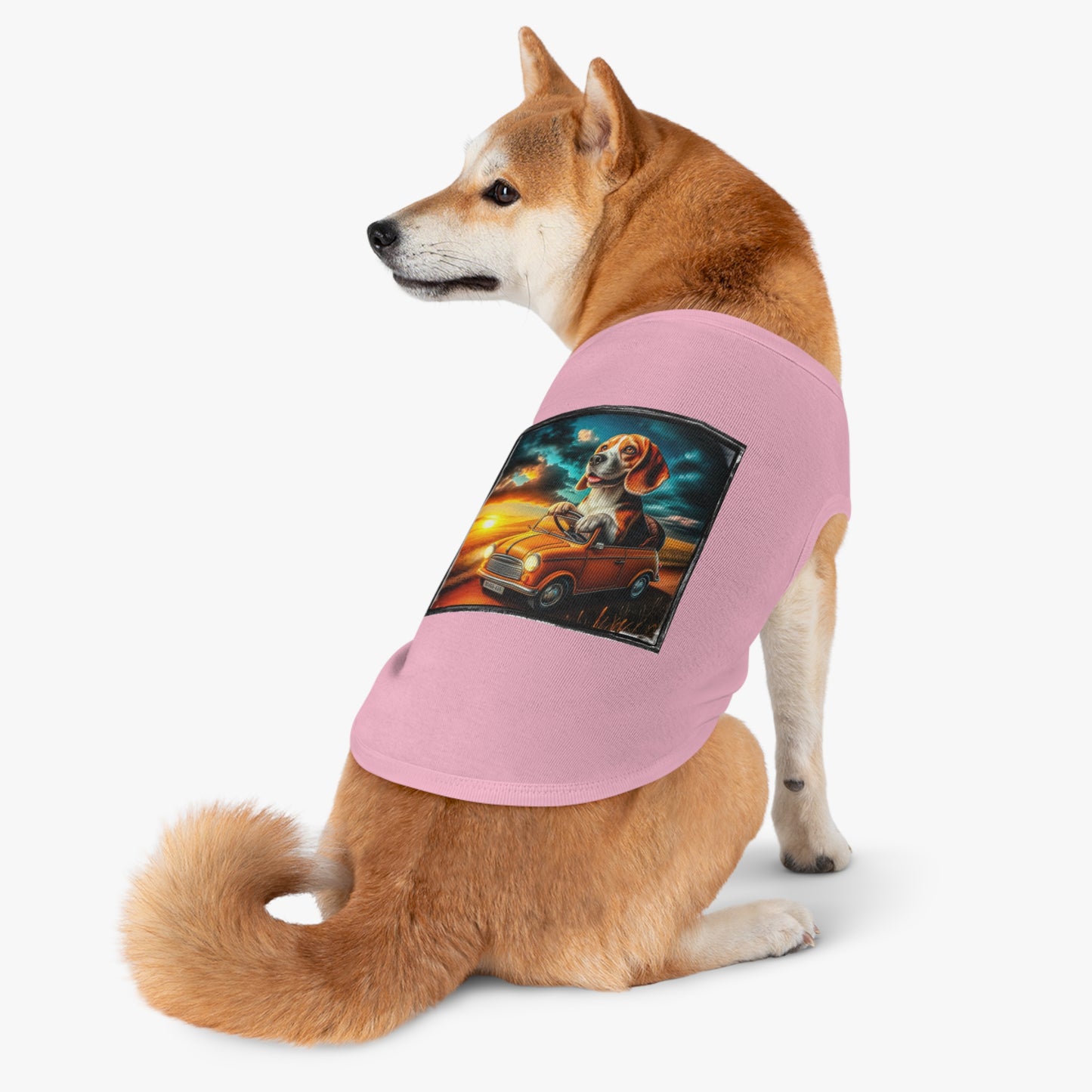 Pet Tank Top Wacky Beagle Dog Driving Tiny Car Pets Printify   