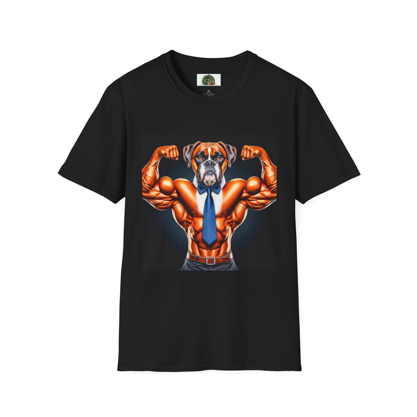 Boxer Muscle Dog Wearing Tie TShirt T-Shirt Printify XS Black 