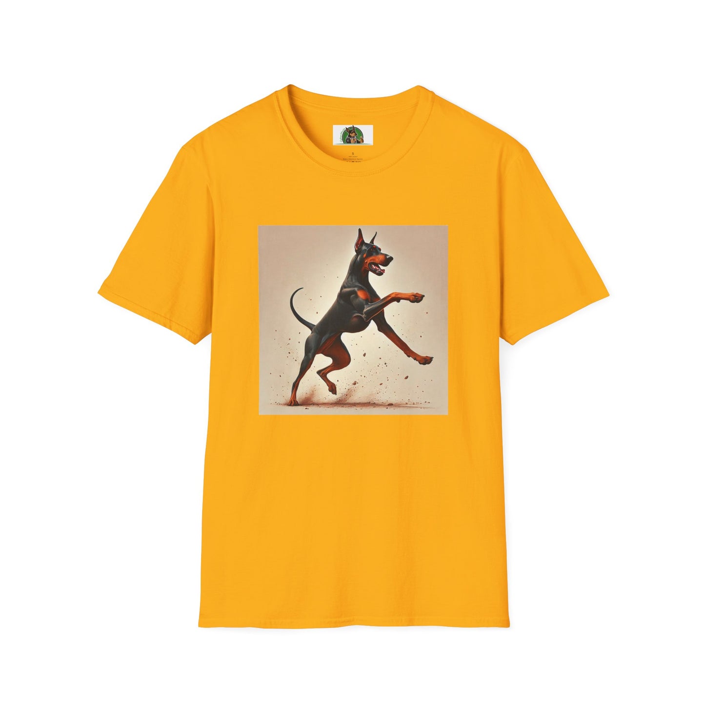 Dancing Doberman Unisex T-Shirt T-Shirt Printify S Gold