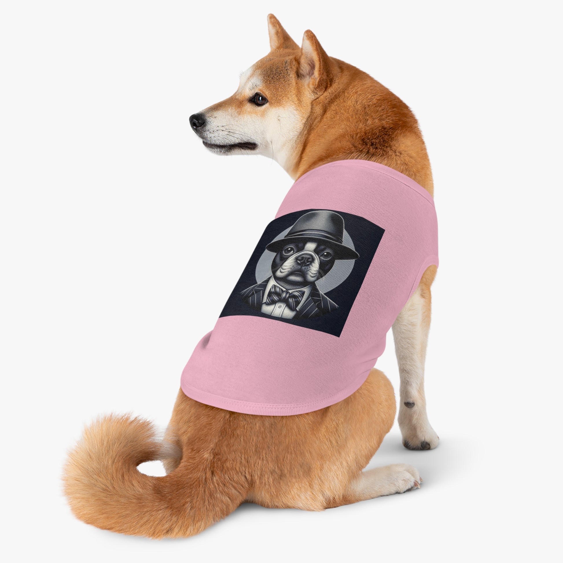 Pet Tank Top Boston Terrier Wearing Gray Suit And Hat Pets Printify   