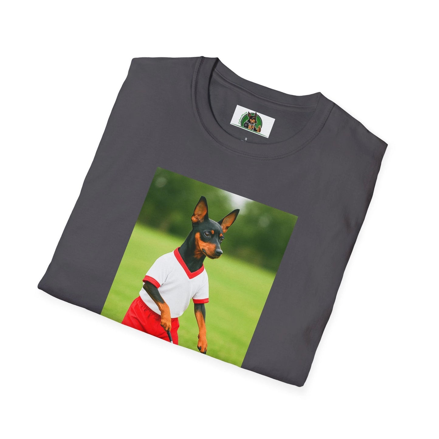 Miniature Pinscher 'Min Pin Golf Tee' T-Shirt — Sports Dog Lover Golf Shirt T-Shirt Printify
