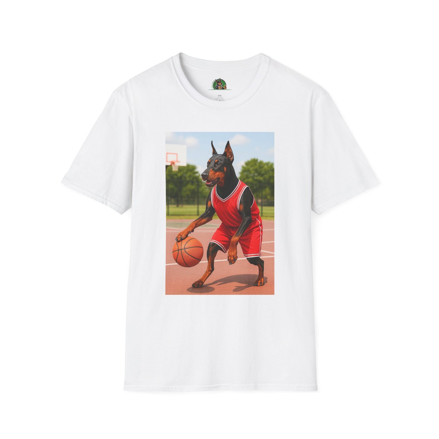 Basketball Doberman Sports T-Shirt T-Shirt Printify White XS