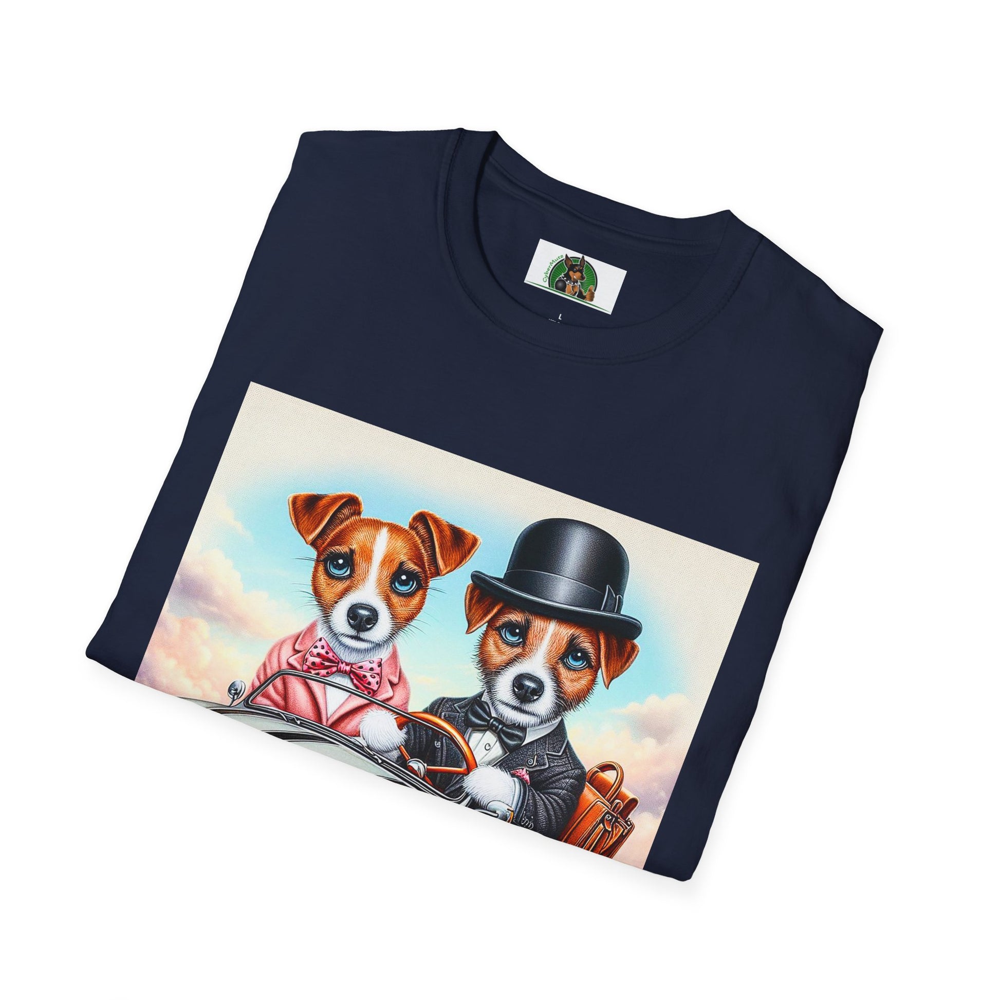 Wacky Jack Russell Top Hat Couple In Car T-Shirt Printify   