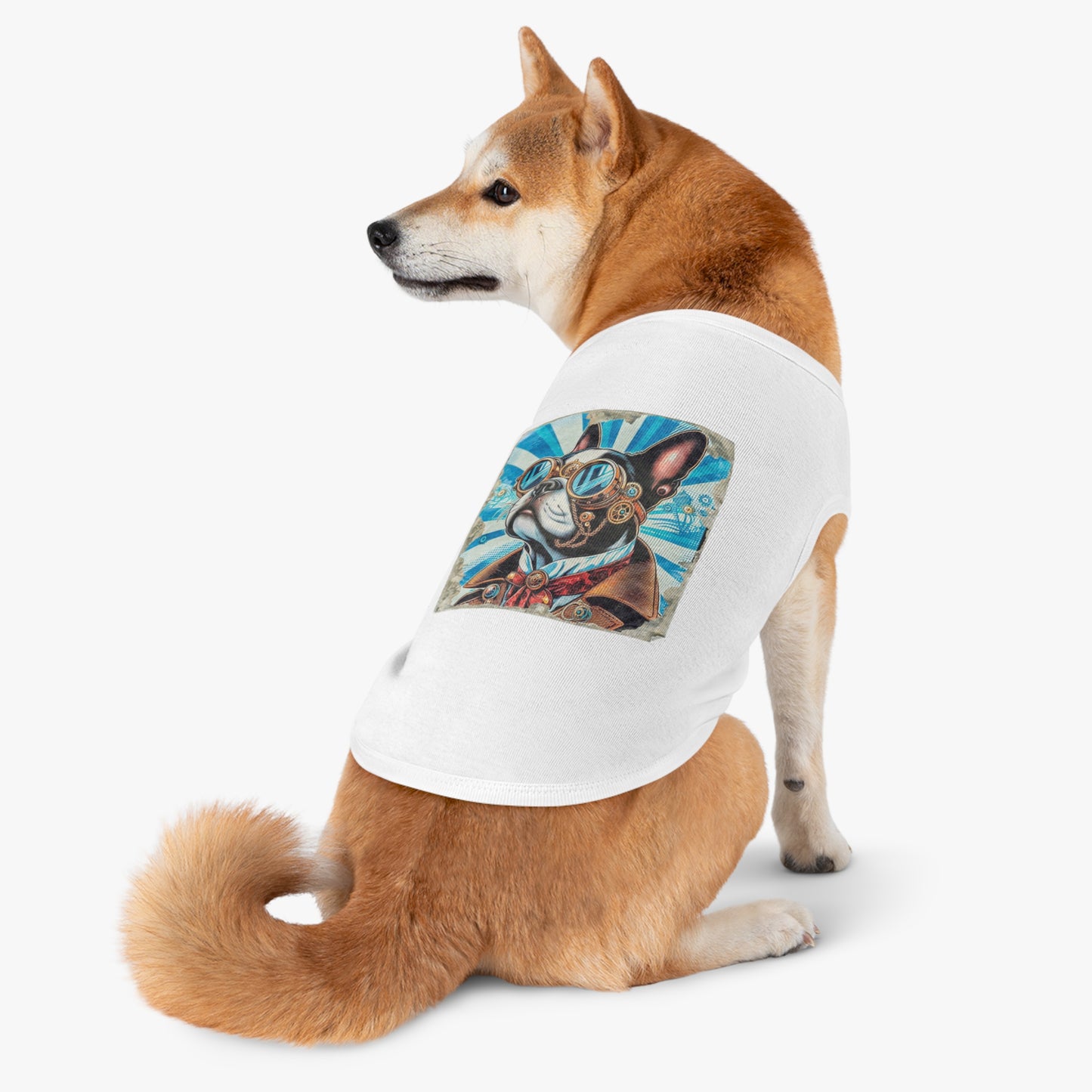 Pet Tank Top Boston Terrier Blue Steampunk Pets Printify   