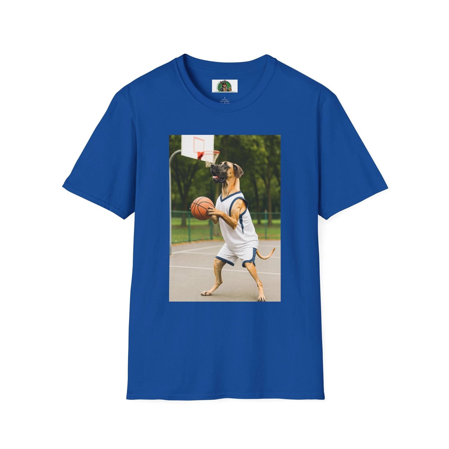 Great Dane Playing Basketball T-Shirt — Sports Dog Tee T-Shirt Printify Royal S