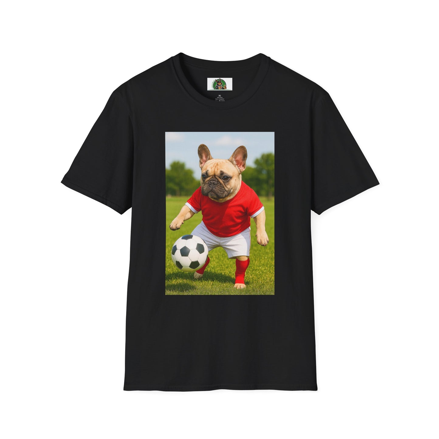 Sports Soccer French Bulldog T-Shirt T-Shirt Printify Black XS