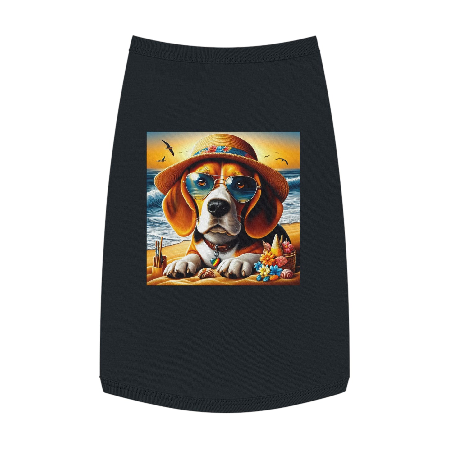 Pet Tank Top Beagle At Beach In Hat Pets Printify L Black 