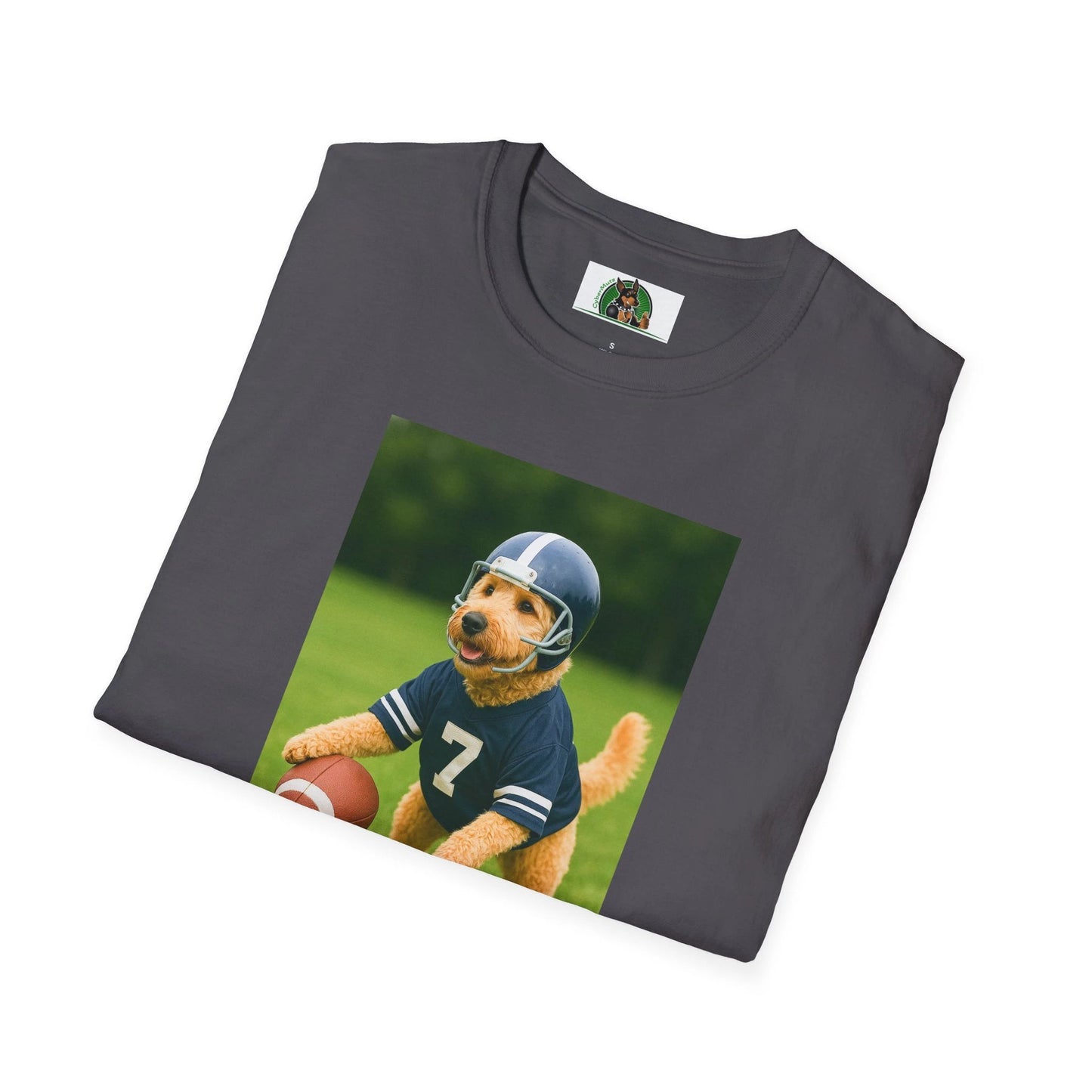 Golden Doodle Playing Football T-Shirt — Sports Dog Lover Tee T-Shirt Printify