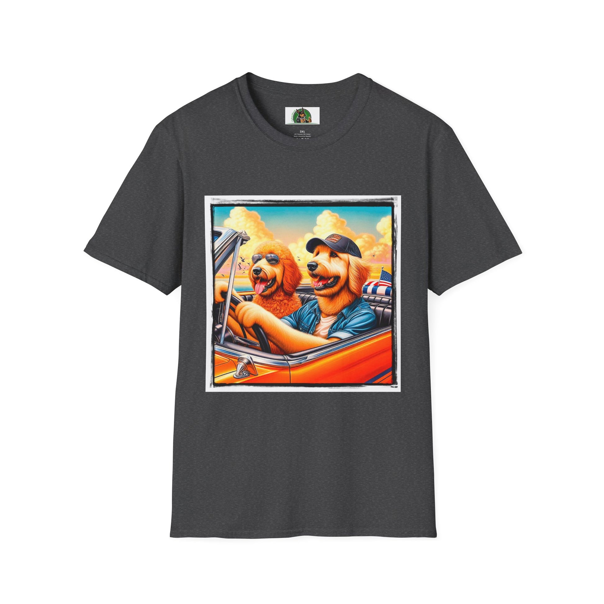 Wacky Golden Doodle driving frirnds T-Shirt Printify XS Dark Heather