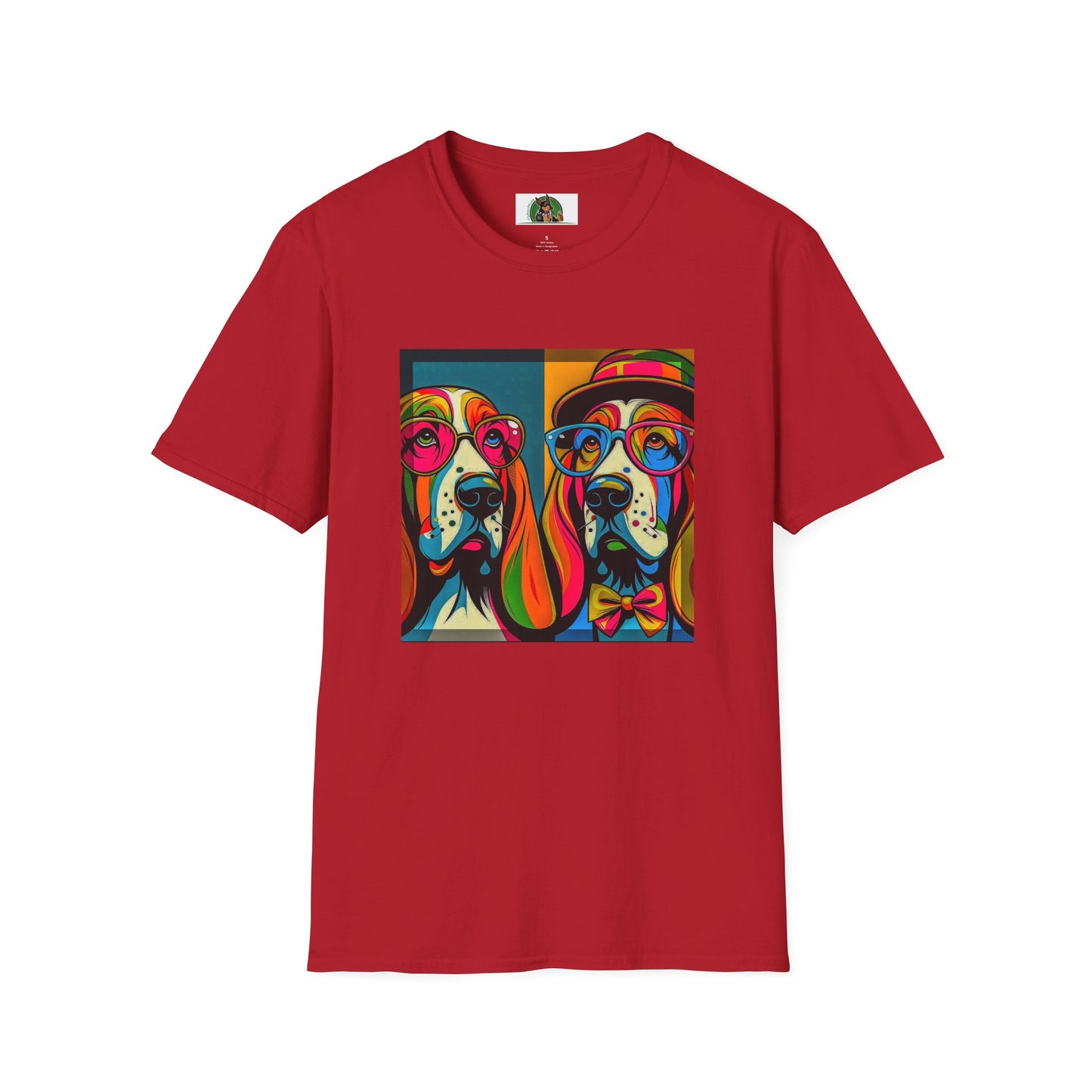 Basset Hound Couple Pop Art Pic T-Shirt Printify S Cherry Red
