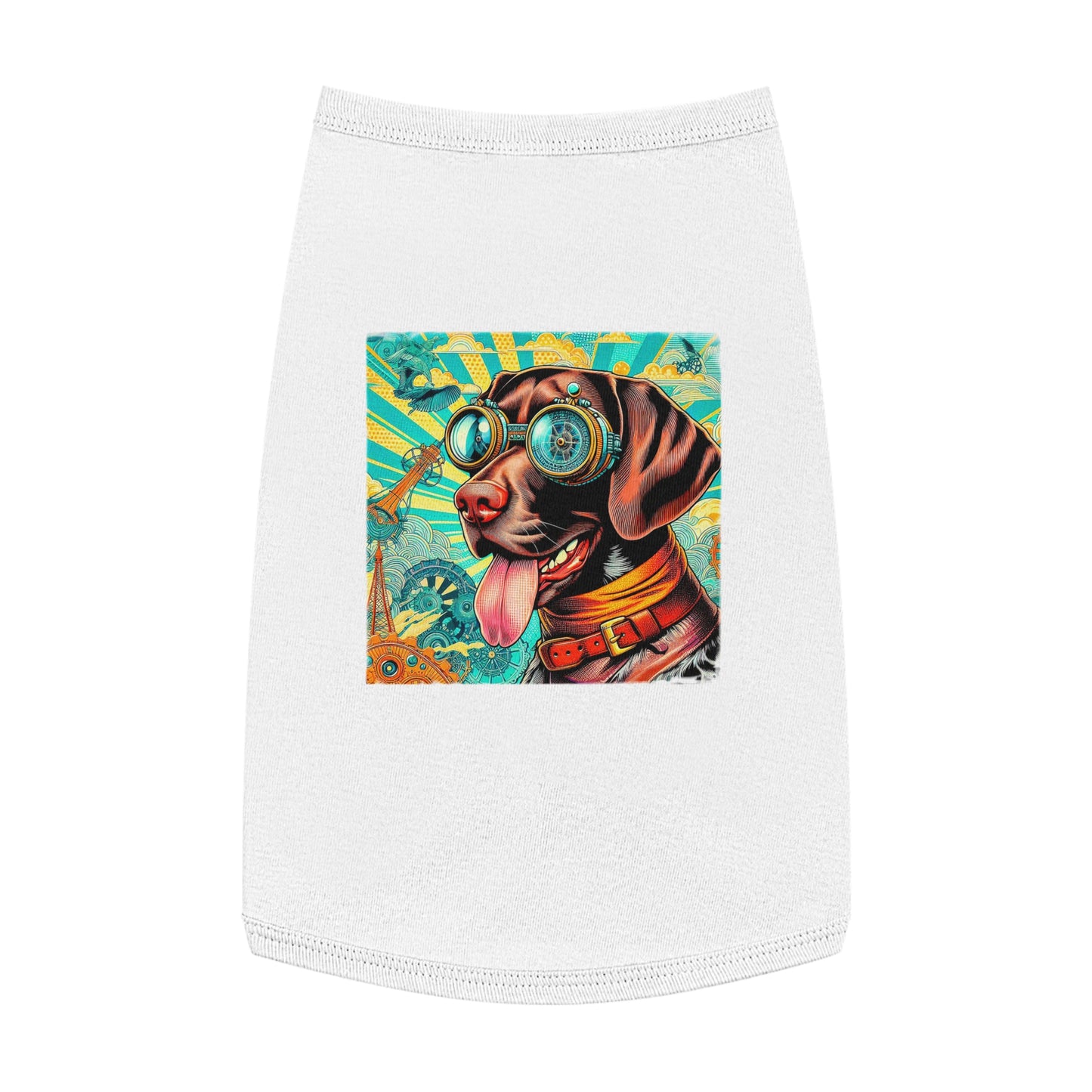 German Shorthaired Pointer blue and yellow striped steampunk Pets Printify L White