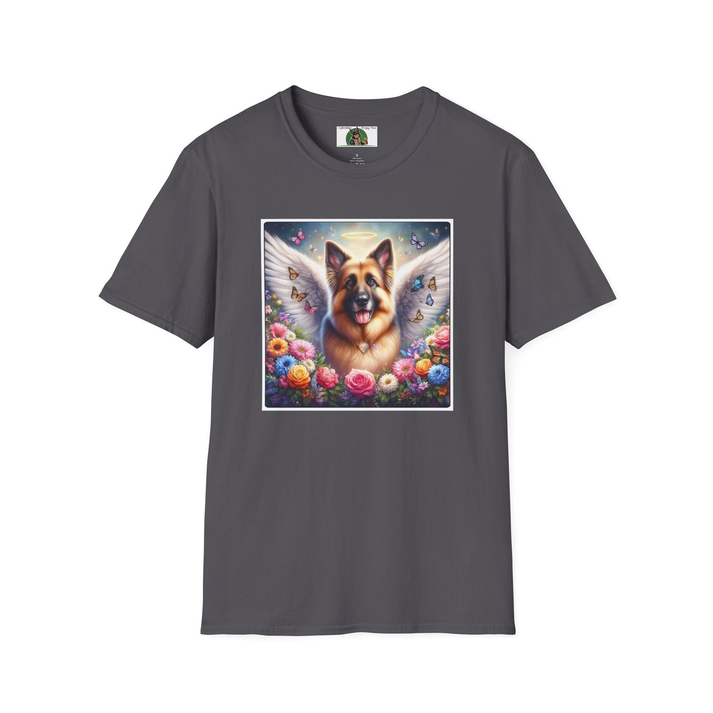 German Shepherd Dog "Rainbow Bridge" Unisex Softstyle T-Shirt T-Shirt Printify S Charcoal