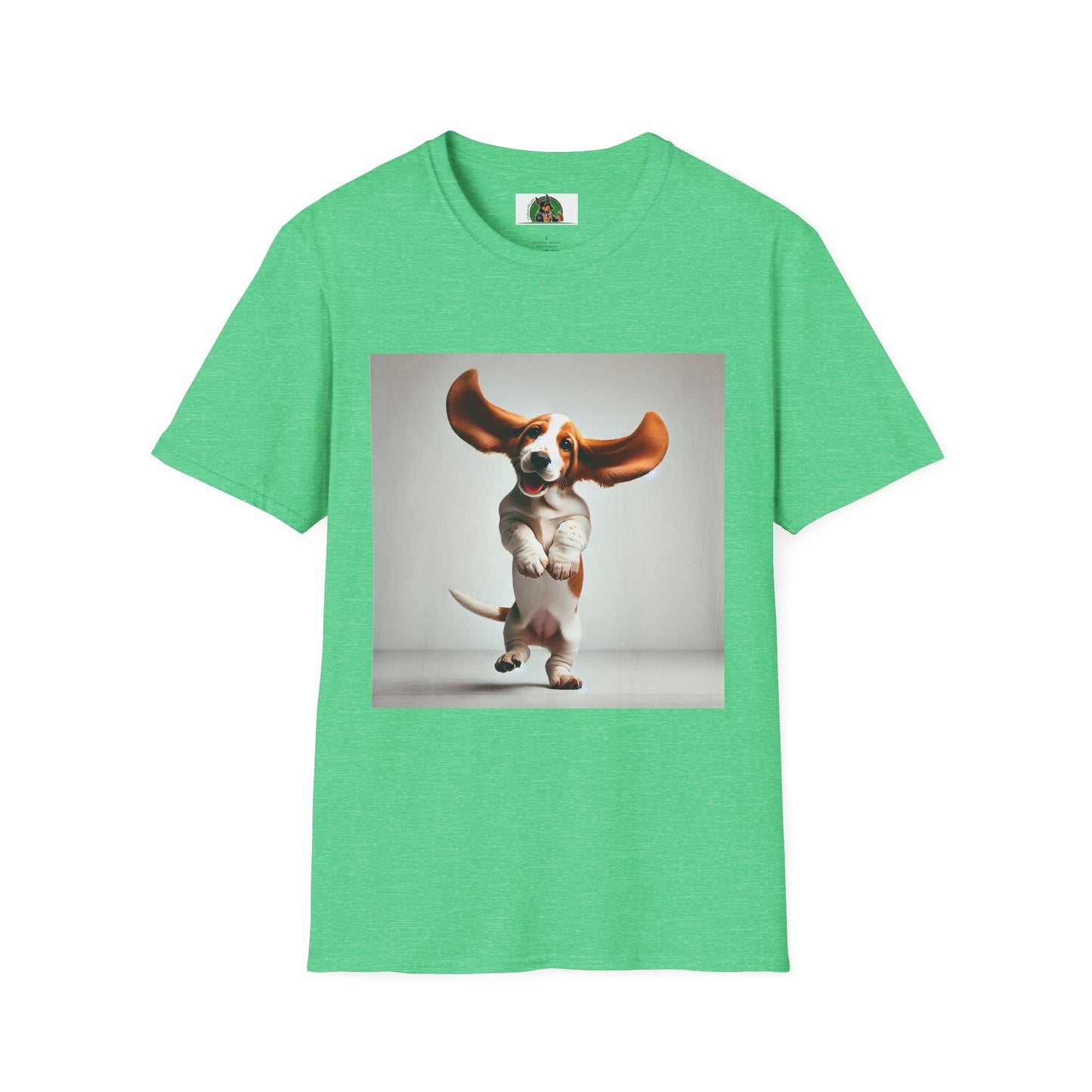 Bassett Hound T-Shirt - Dancing Dog Design T-Shirt Printify S Heather Irish Green