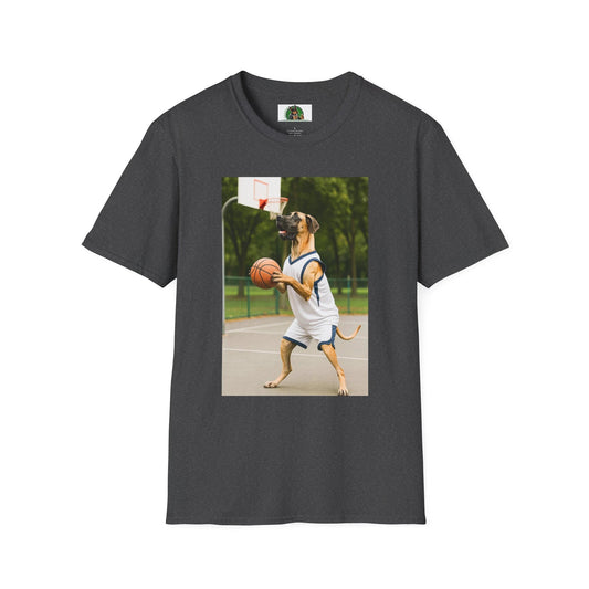 Great Dane Playing Basketball T-Shirt — Sports Dog Tee T-Shirt Printify Dark Heather S