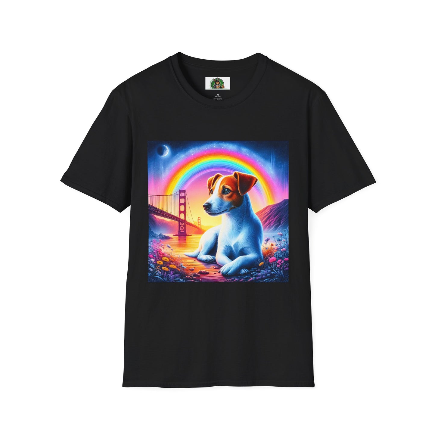 Jack Russell Rainbow Bridge Moonlit Mountain T-Shirt Printify S Black
