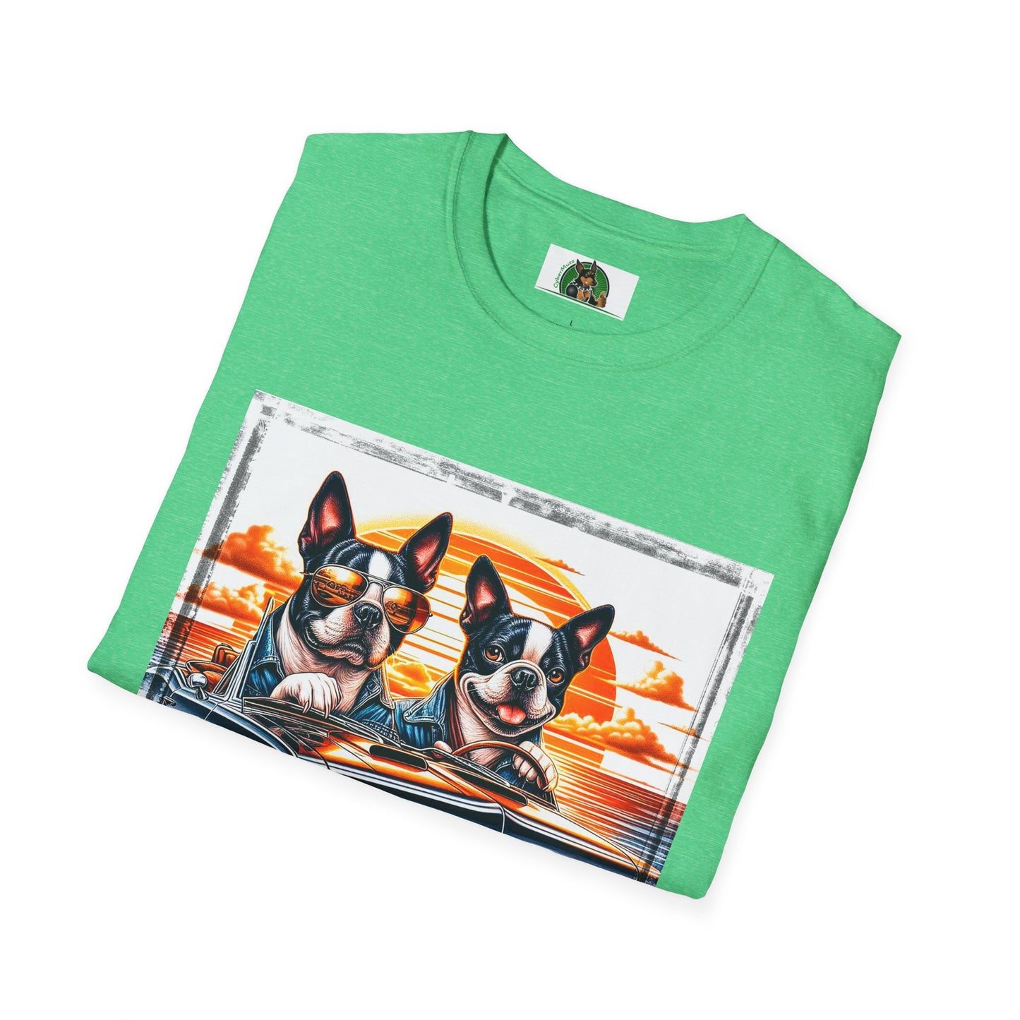 Wacky Boston Terrier Boy Dogs Driving Car T-Shirt Printify   