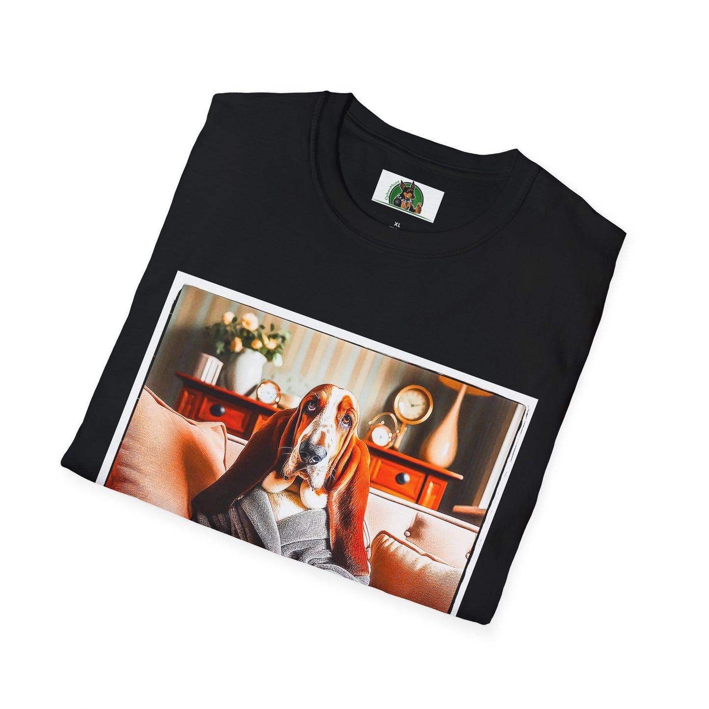 Basset Hound In Bath Robe Sitting On Couch T-Shirt Printify