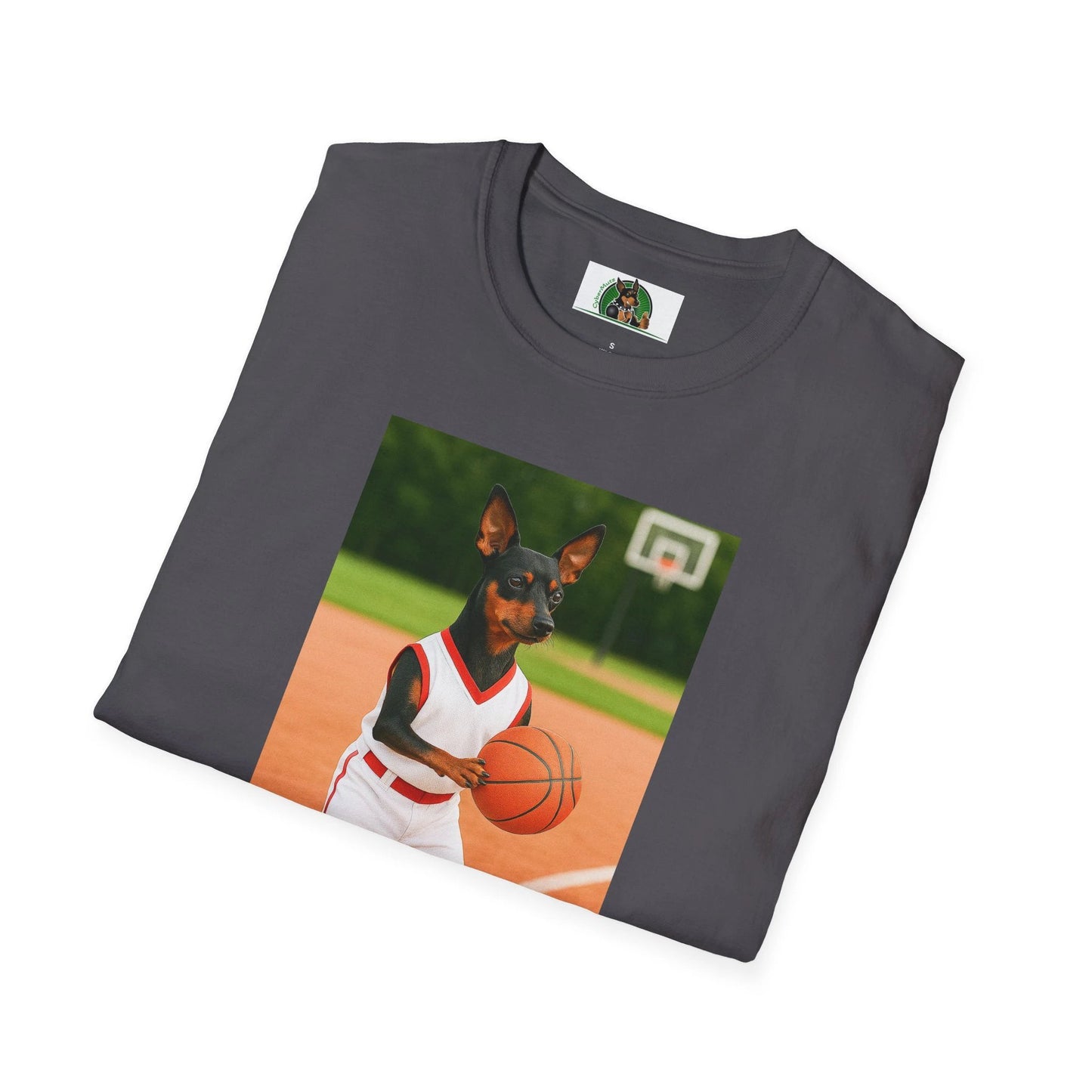 Miniature Pinscher (Min Pin) Basketball T-Shirt — Dog Lover Sports Tee T-Shirt Printify