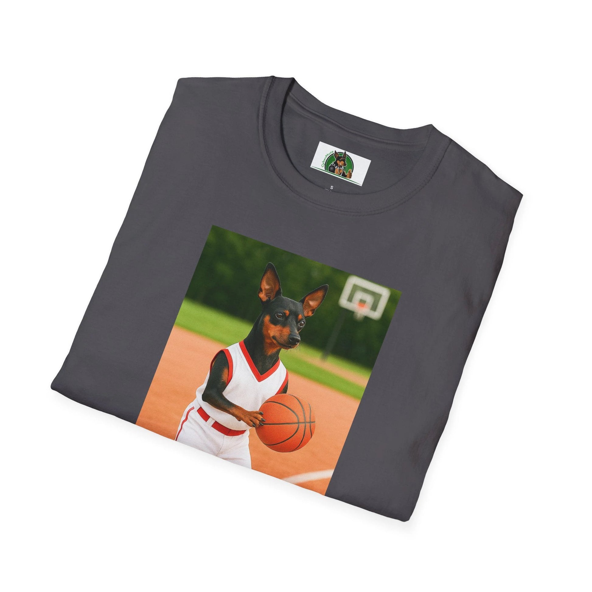 Miniature Pinscher (Min Pin) Basketball T-Shirt — Dog Lover Sports Tee T-Shirt Printify