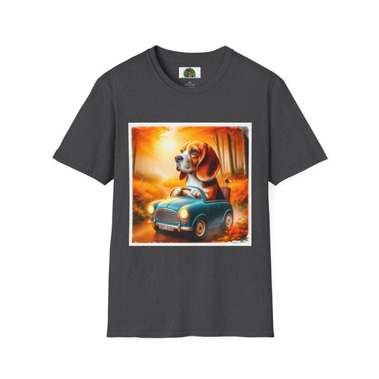 Graphic Tee - Wacky Beagle Dog Driving Tiny Car Print T-Shirt Printify XS Dark Heather
