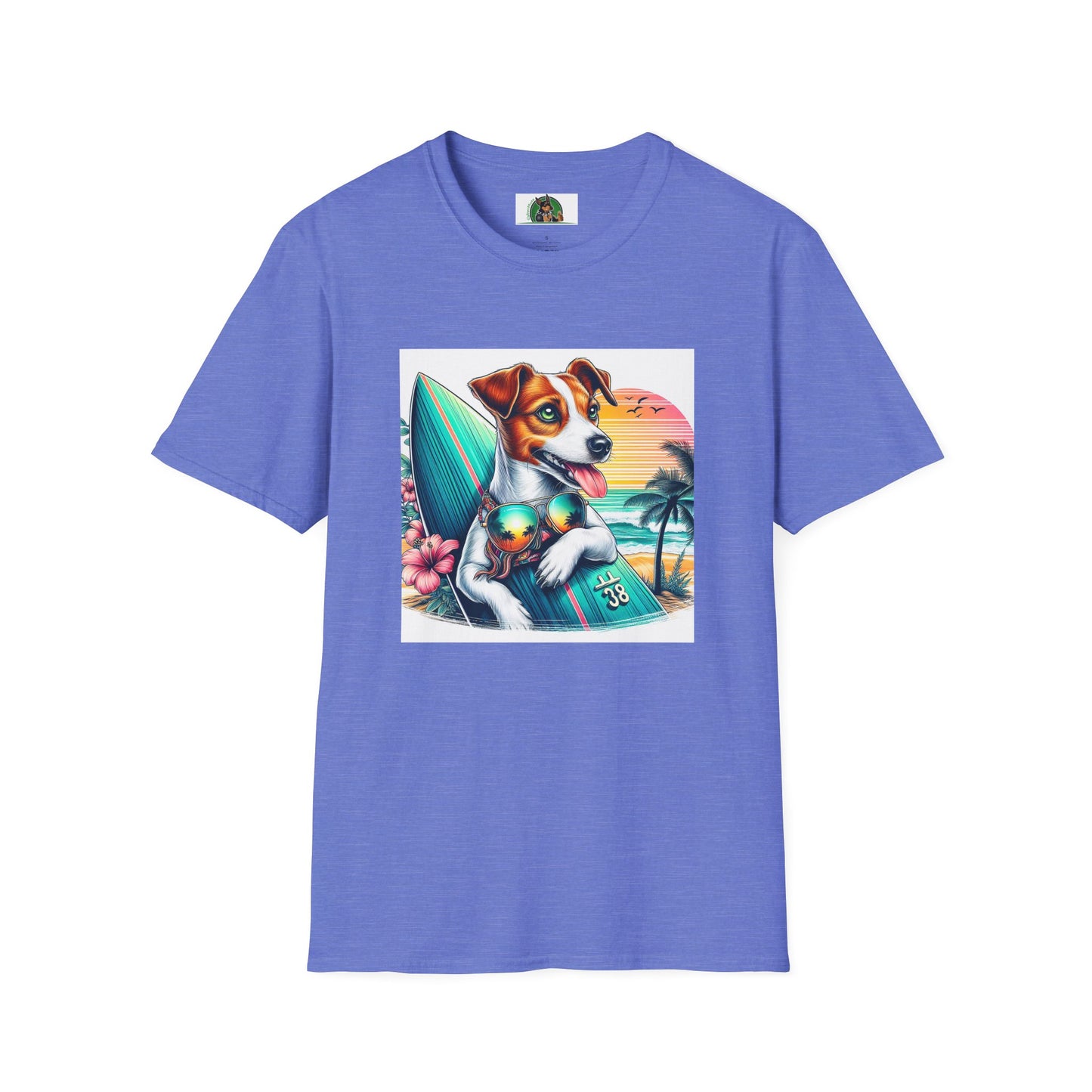 Jack Russell Sunset Surfer T-Shirt Printify S Heather Royal