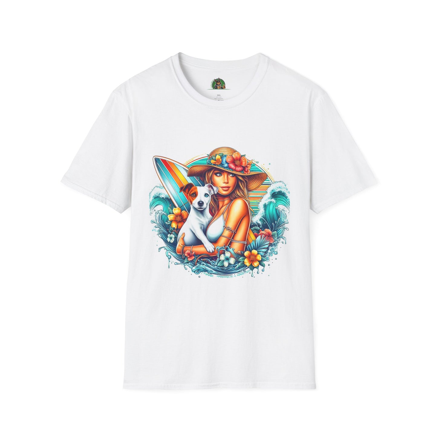 Jack Russell W/Beach Girl T-Shirt Printify S White