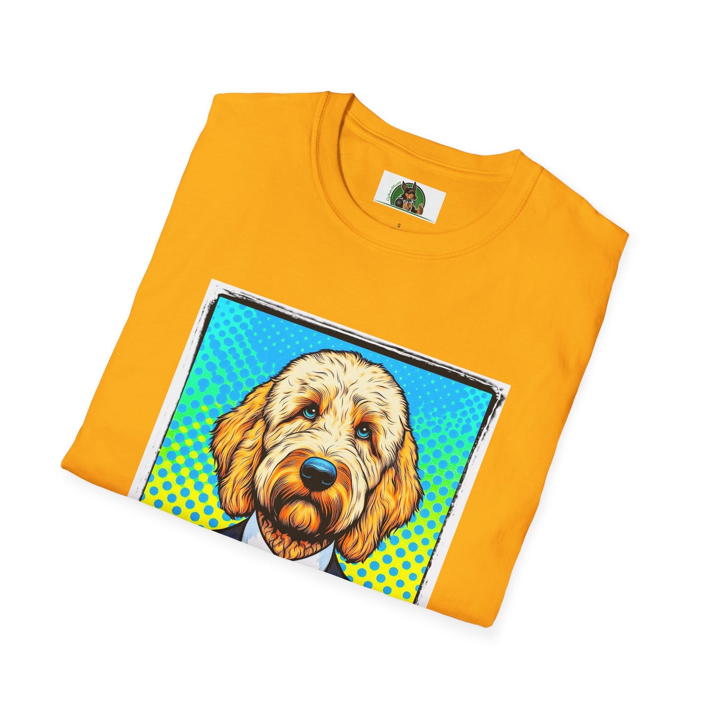 Golden Doodle blue suit t shirt