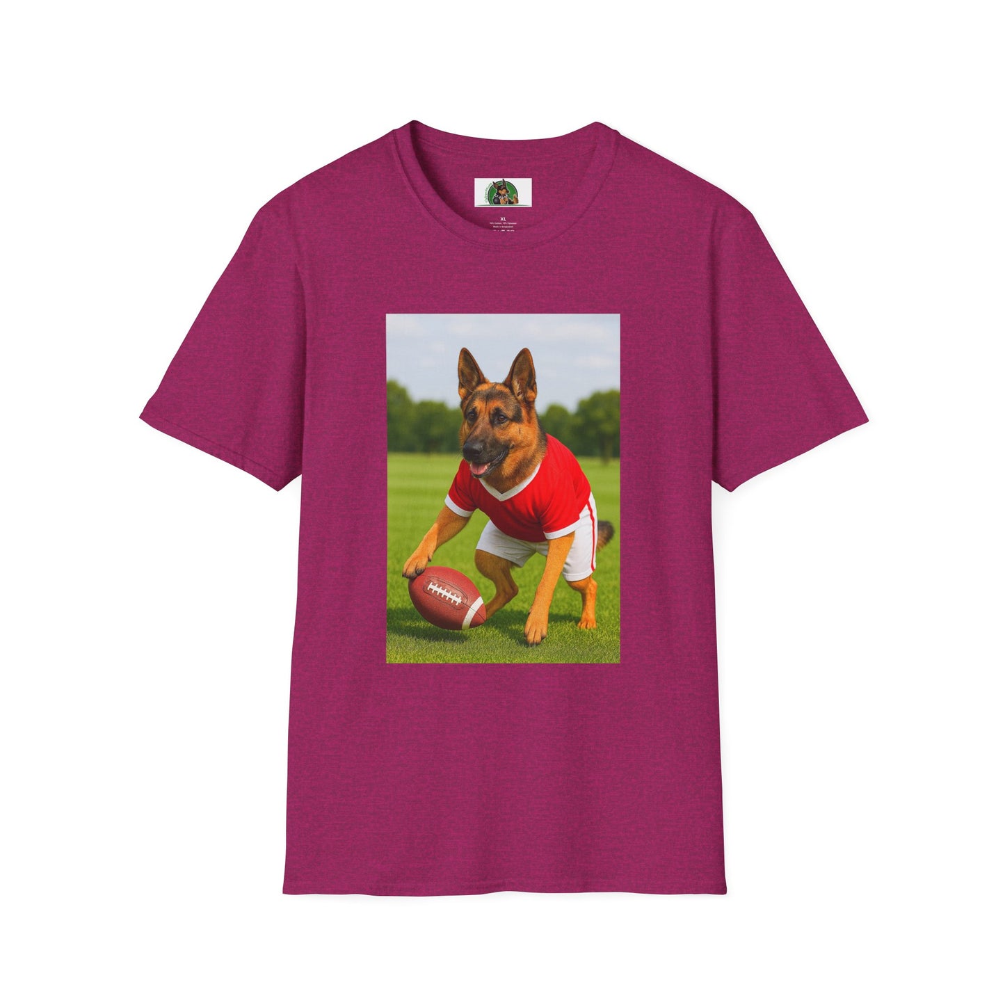 Sports German Shepherd Playing Football Unisex T-Shirt T-Shirt Printify Antique Heliconia S