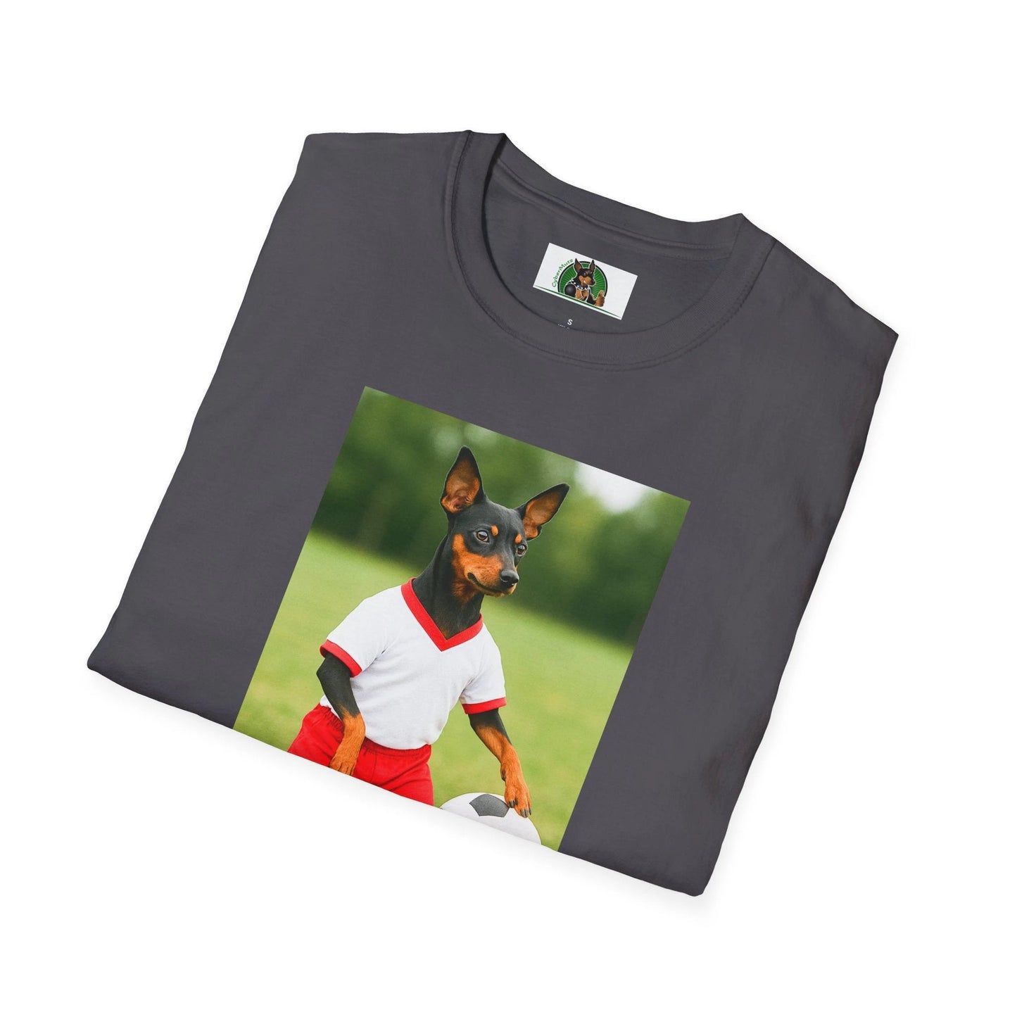 Miniature Pinscher Soccer T-Shirt — "Min Pin Soccer" Dog Lover Sports Tee T-Shirt Printify