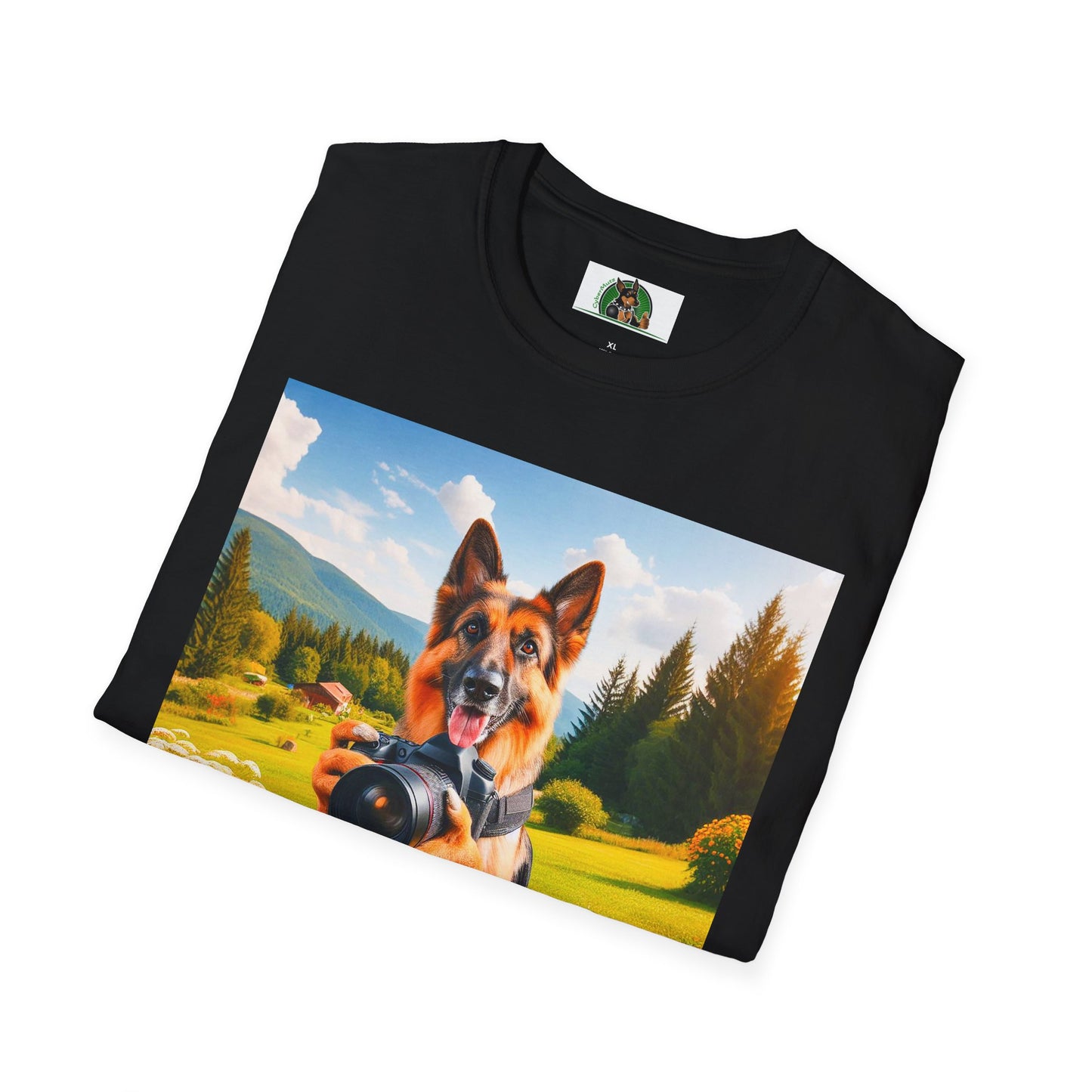 German Shepherd taking photos shirt