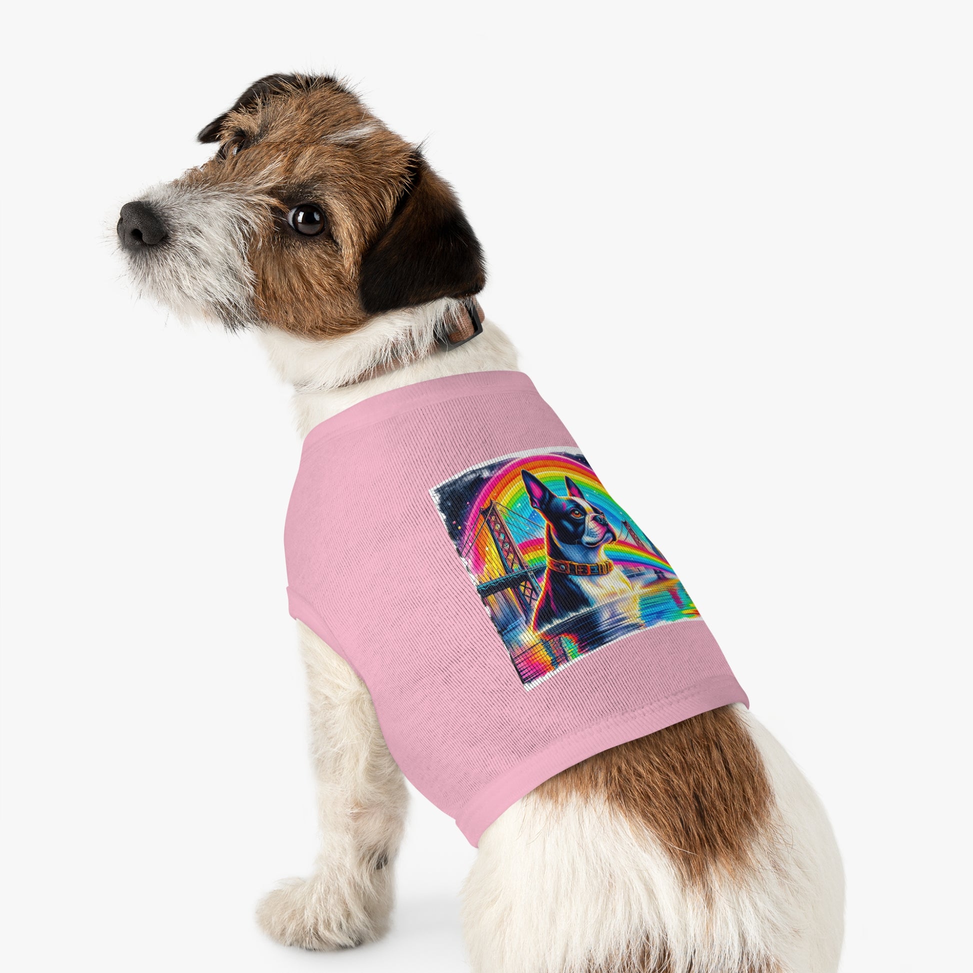 Pet Tank Top Boston Terrier Rainbow Bridge Dog In Water Pets Printify   