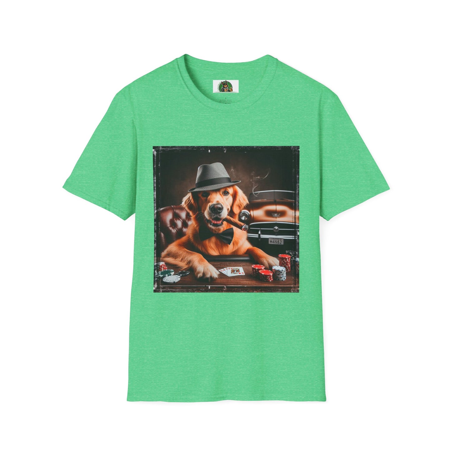 Golden Retriever playing poker shirt T-Shirt Printify S Heather Irish Green