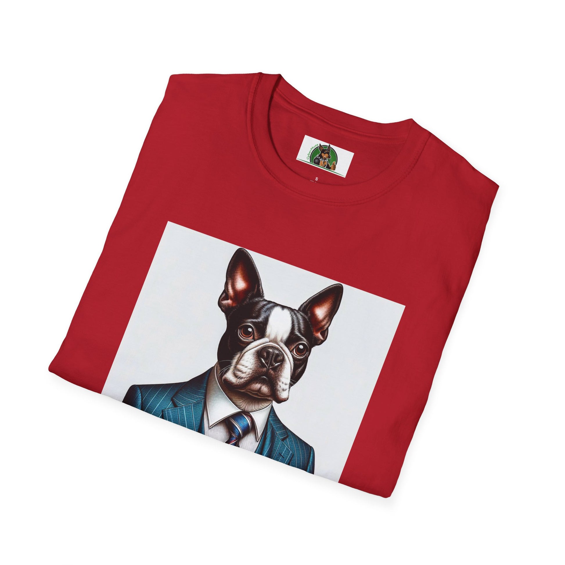 Boston Terrier Dog In Blue Suit TShirt T-Shirt Printify   