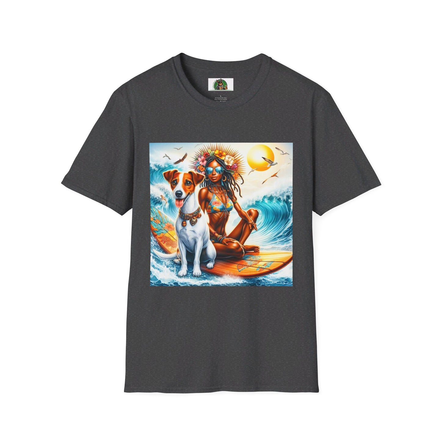 Jack Russell Surfer Girl T-Shirt Printify S Dark Heather 