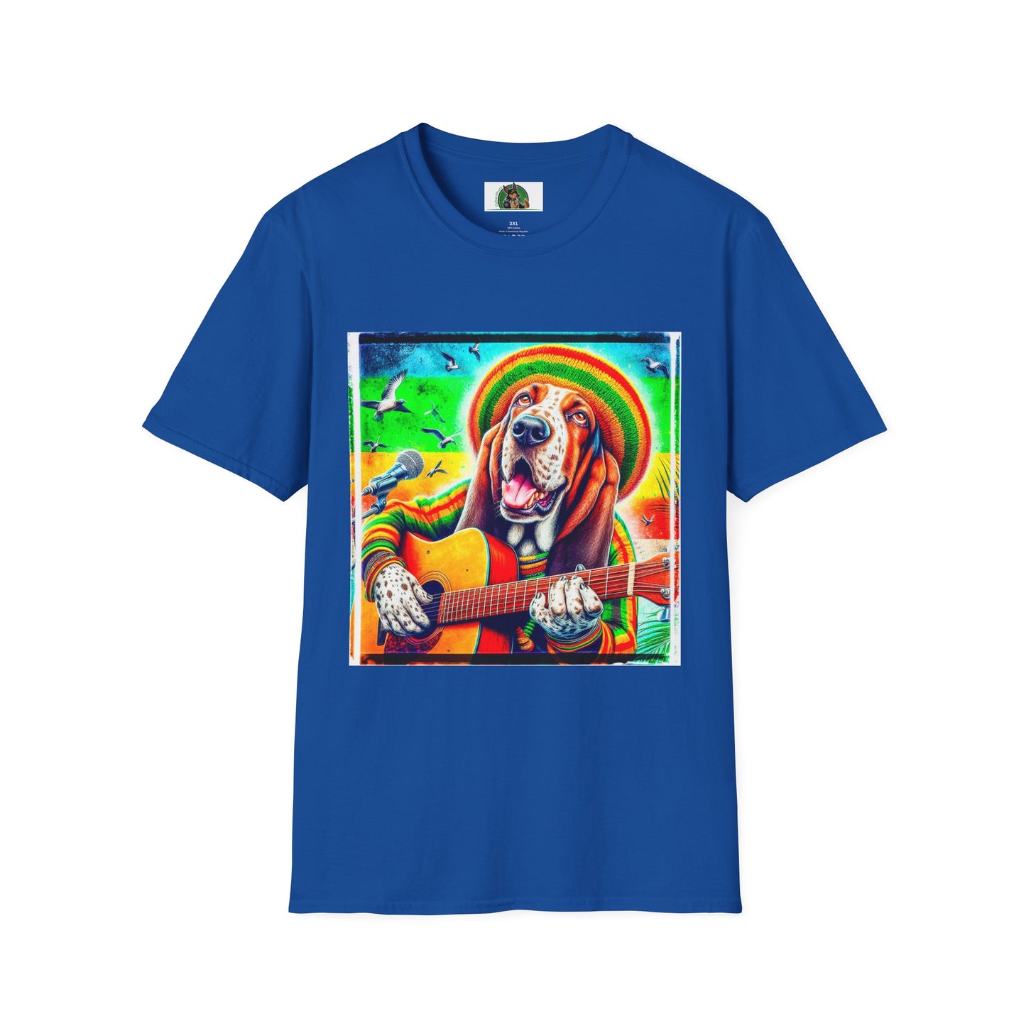 Basset Hound Rasta Dog Playing Guitar T-Shirt Printify XS Royal 