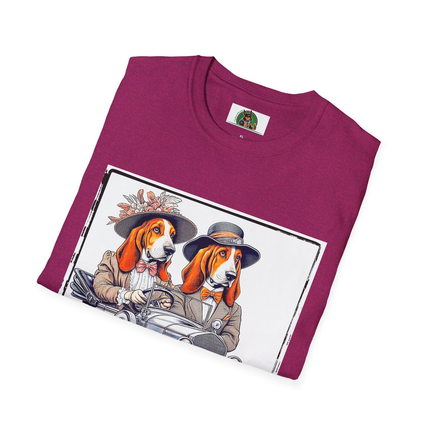 Wacky Basset Hound Couple Riding In Old Car