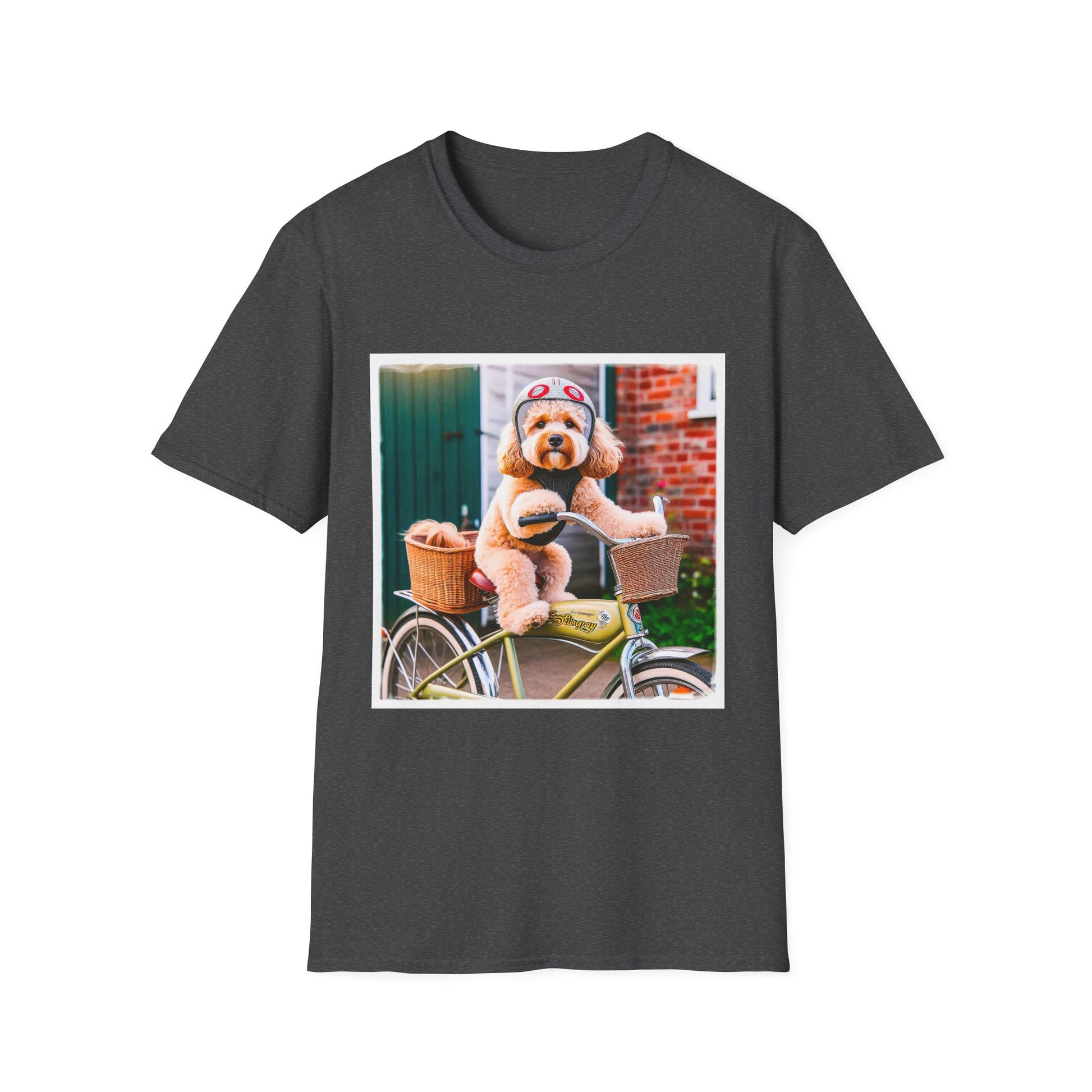 CockerPoo bike sitting t shirt T-Shirt Printify XS Dark Heather