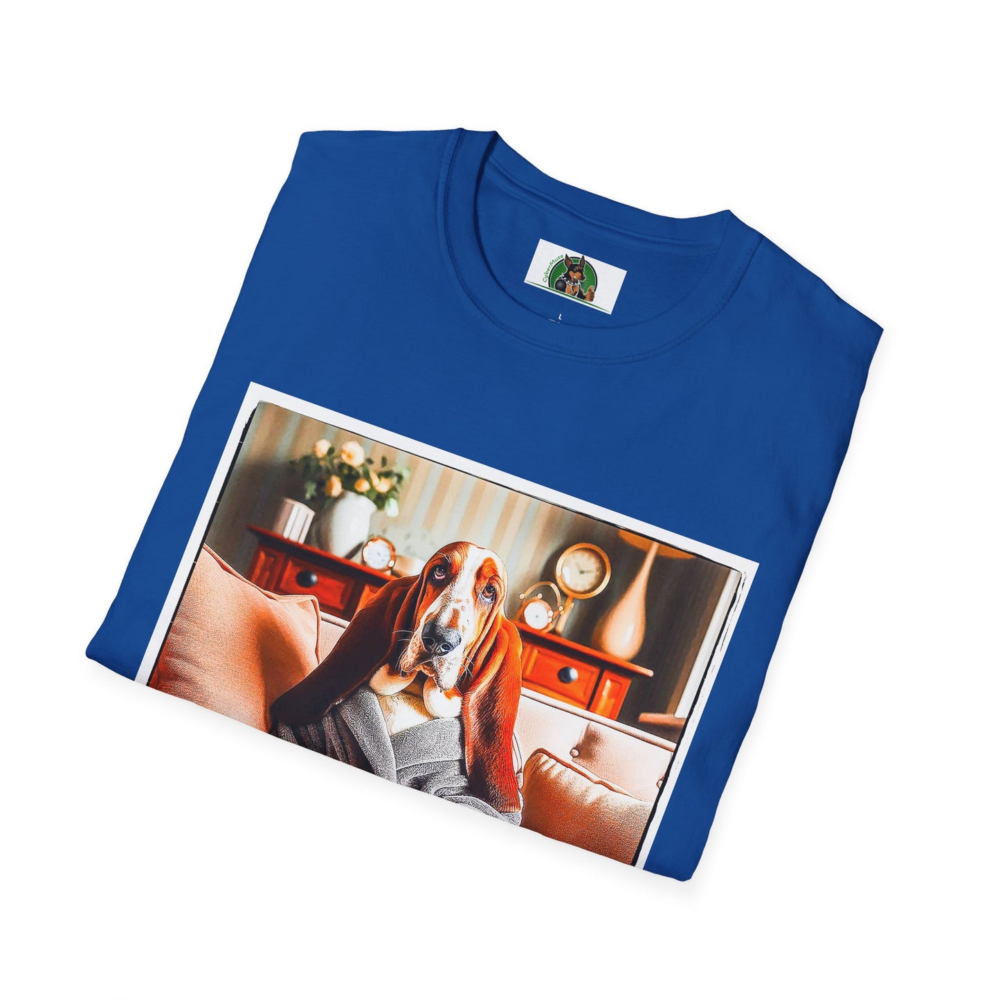 Basset Hound In Bath Robe Sitting On Couch T-Shirt Printify