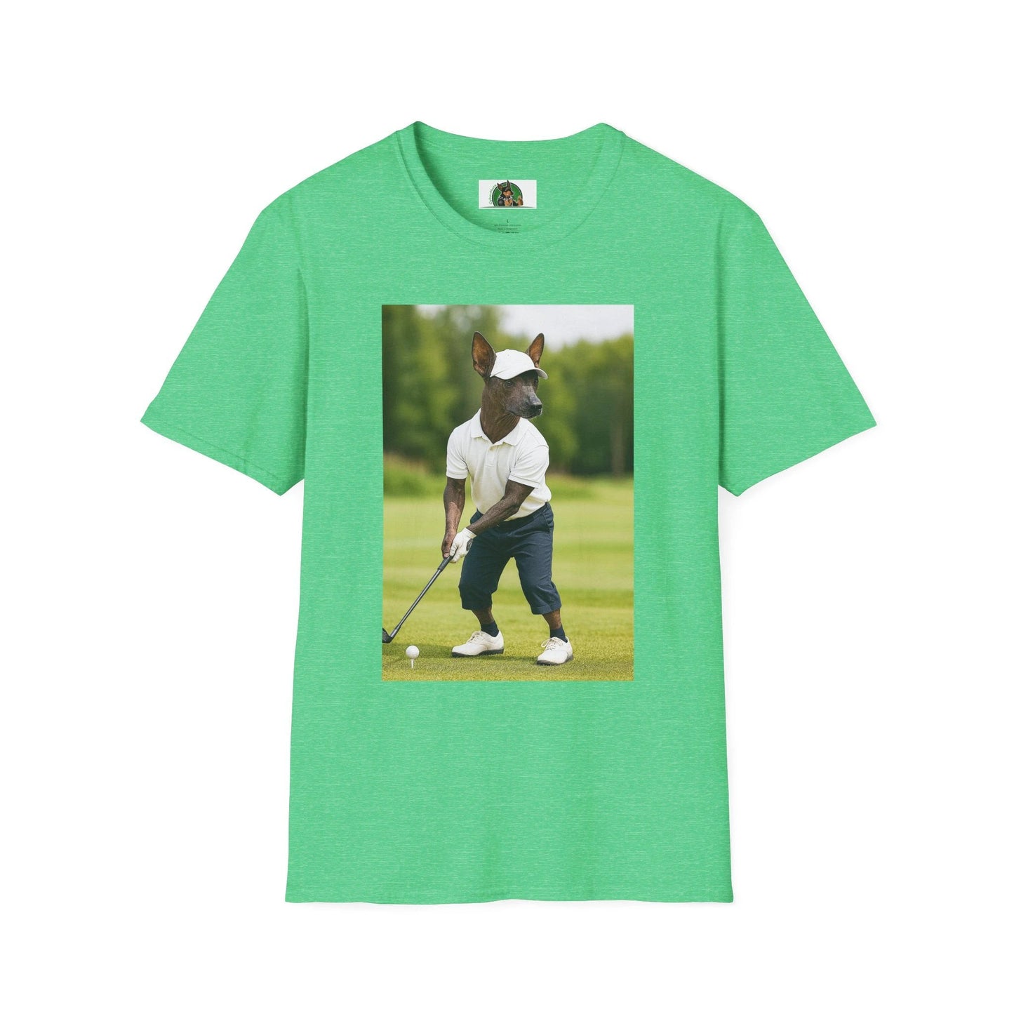 Mexican Hairless Dog Golf Tee — Dog Lover Sports T-Shirt T-Shirt Printify Heather Irish Green S