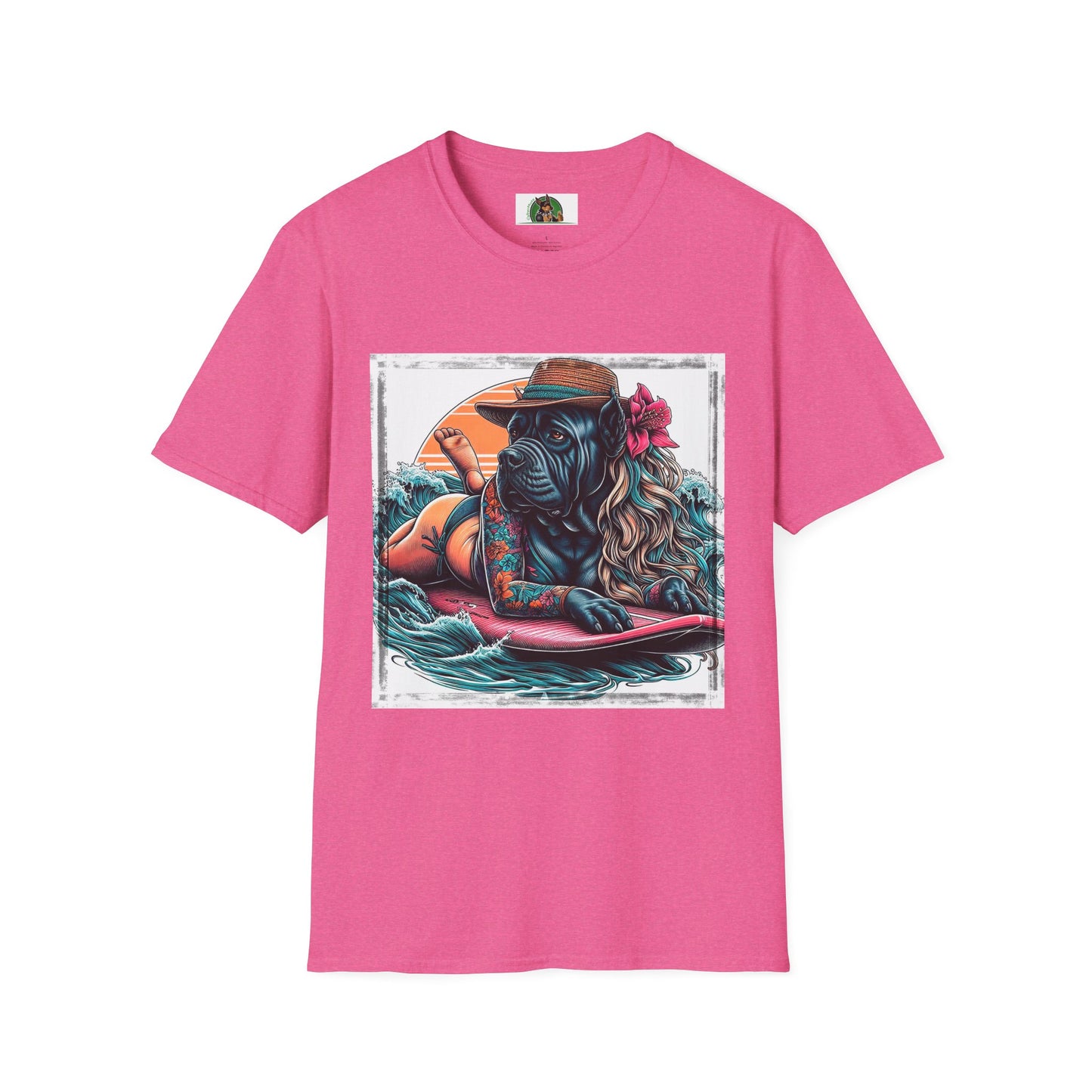 Cane Corso Female Surfer TShirt T-Shirt Printify S Heather Heliconia