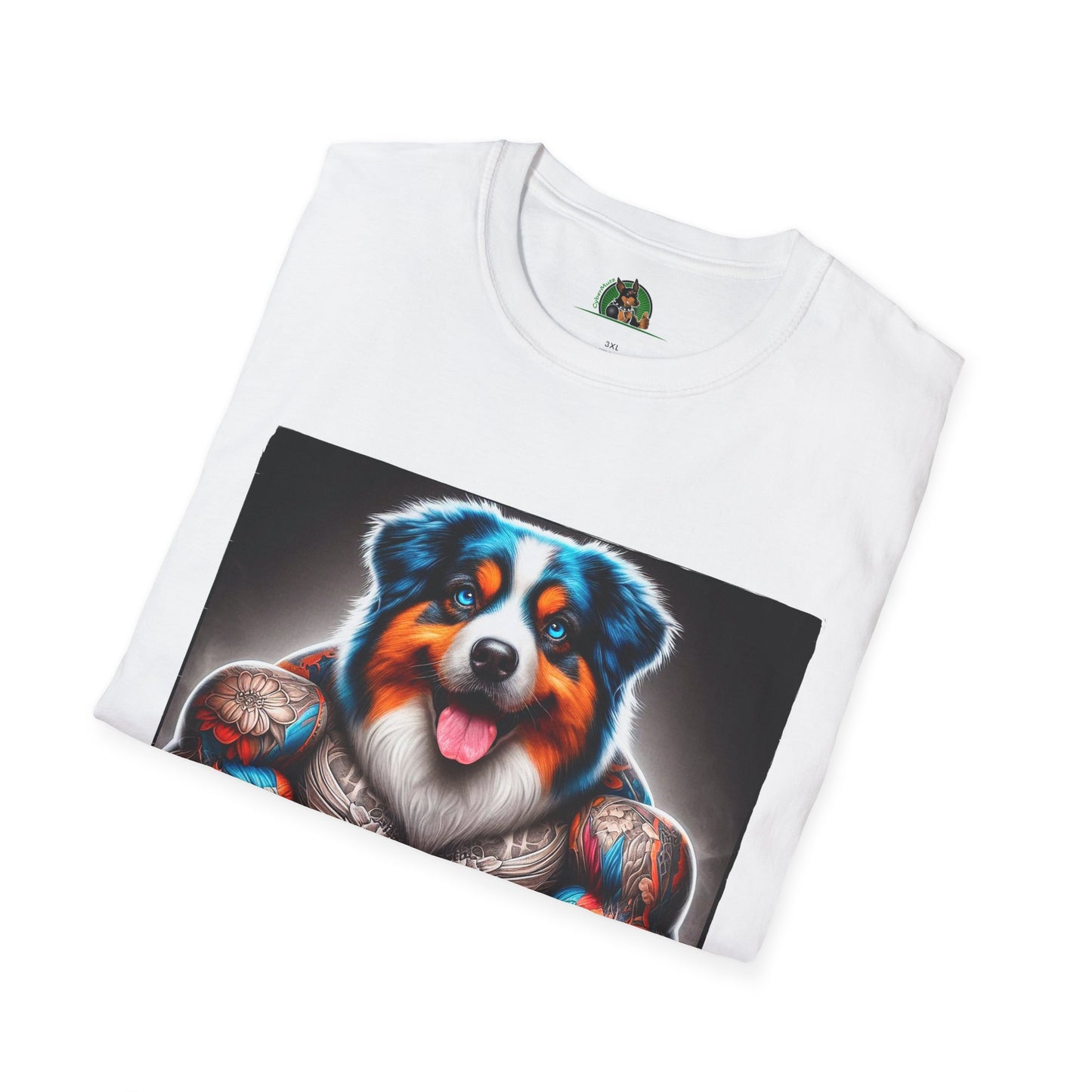 Australian Shepherd Bright Tattoo Buff Dog T-Shirt Printify   