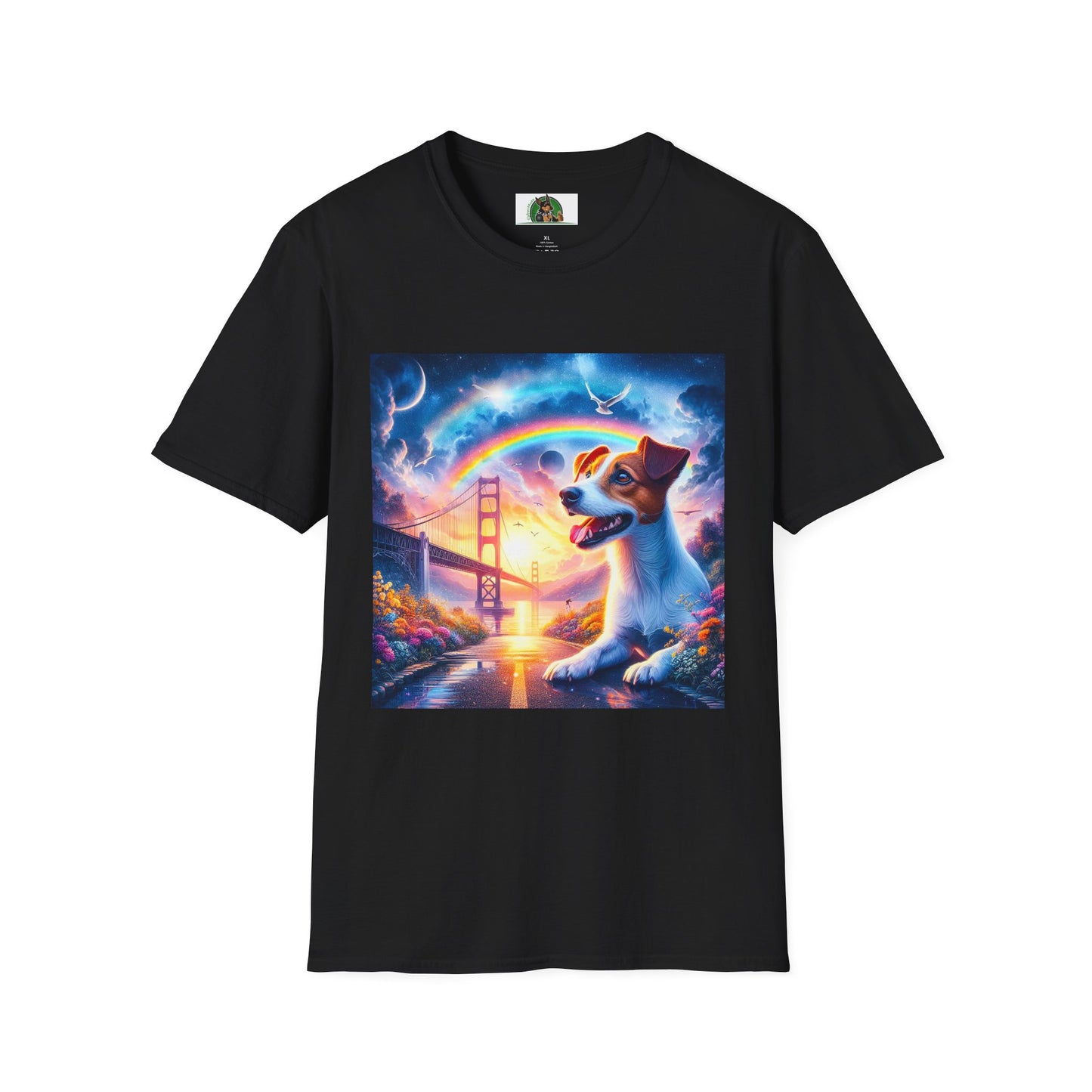 Jack Russell Moon And Dove Rainbow Bridge T-Shirt Printify S Black