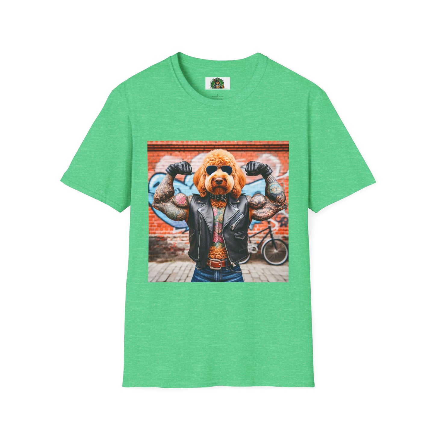 Golden Doodle muscles man t shirt T-Shirt Printify S Heather Irish Green
