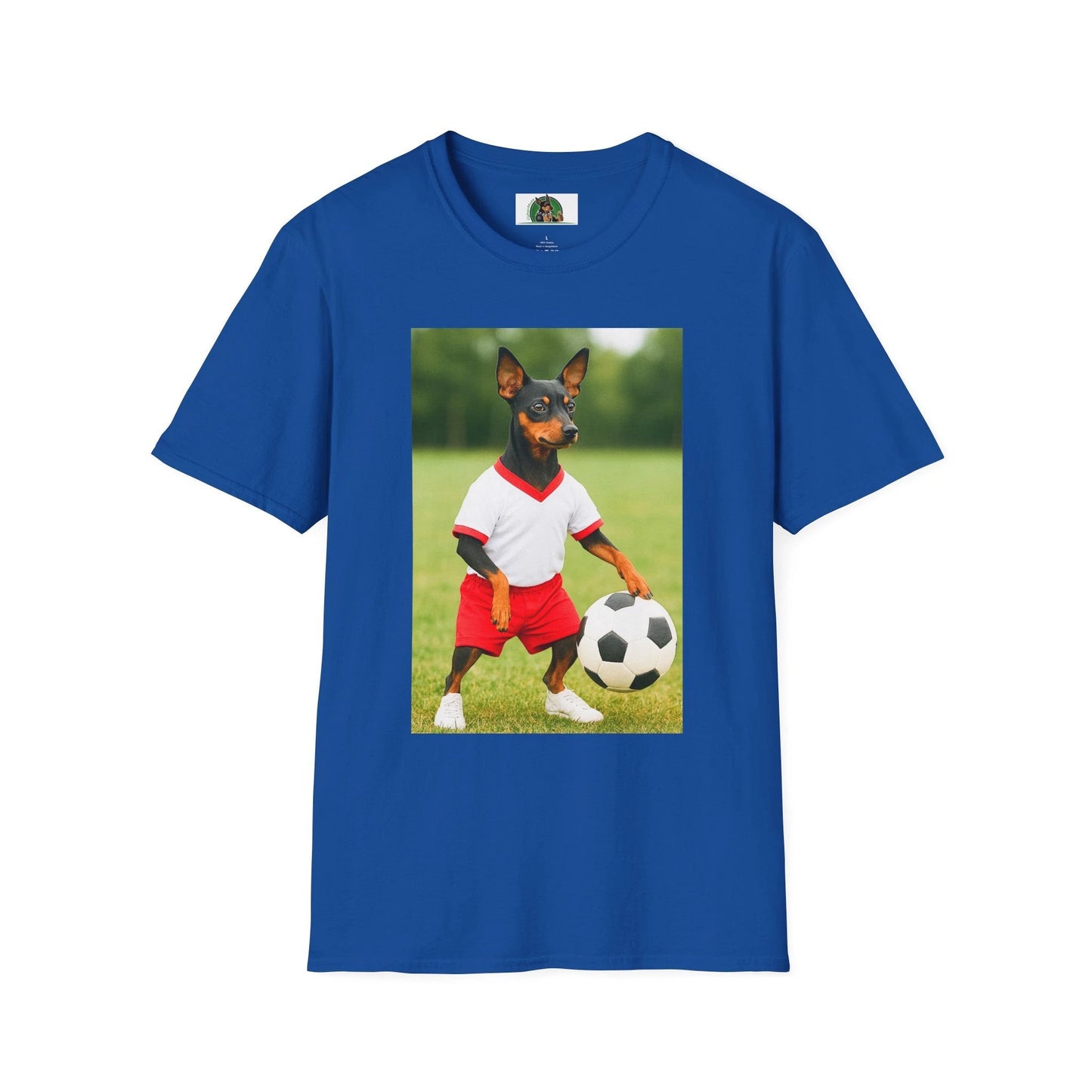 Miniature Pinscher Soccer T-Shirt — "Min Pin Soccer" Dog Lover Sports Tee T-Shirt Printify Royal S