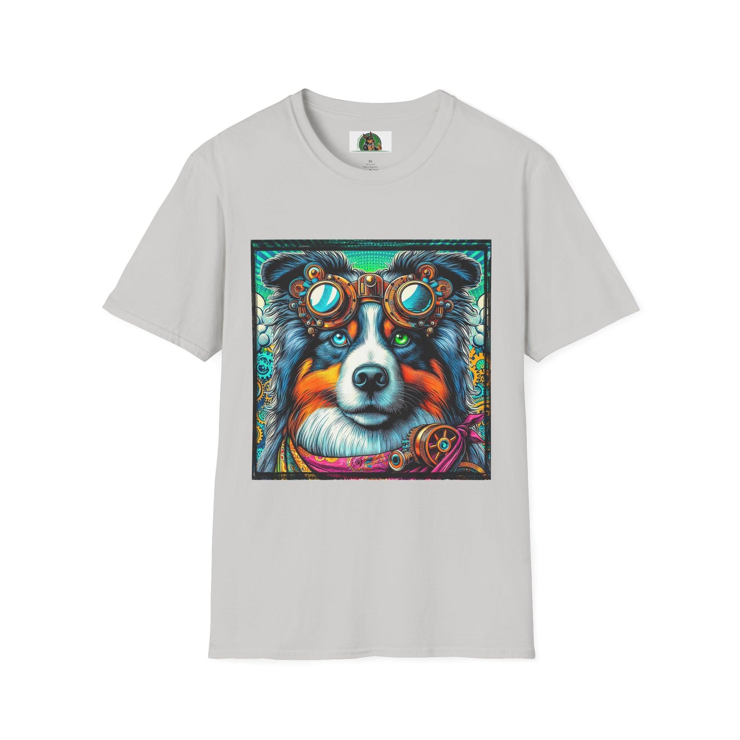 Australian Shepherd Bright Steampunk Dog T-Shirt Printify S Ice Grey