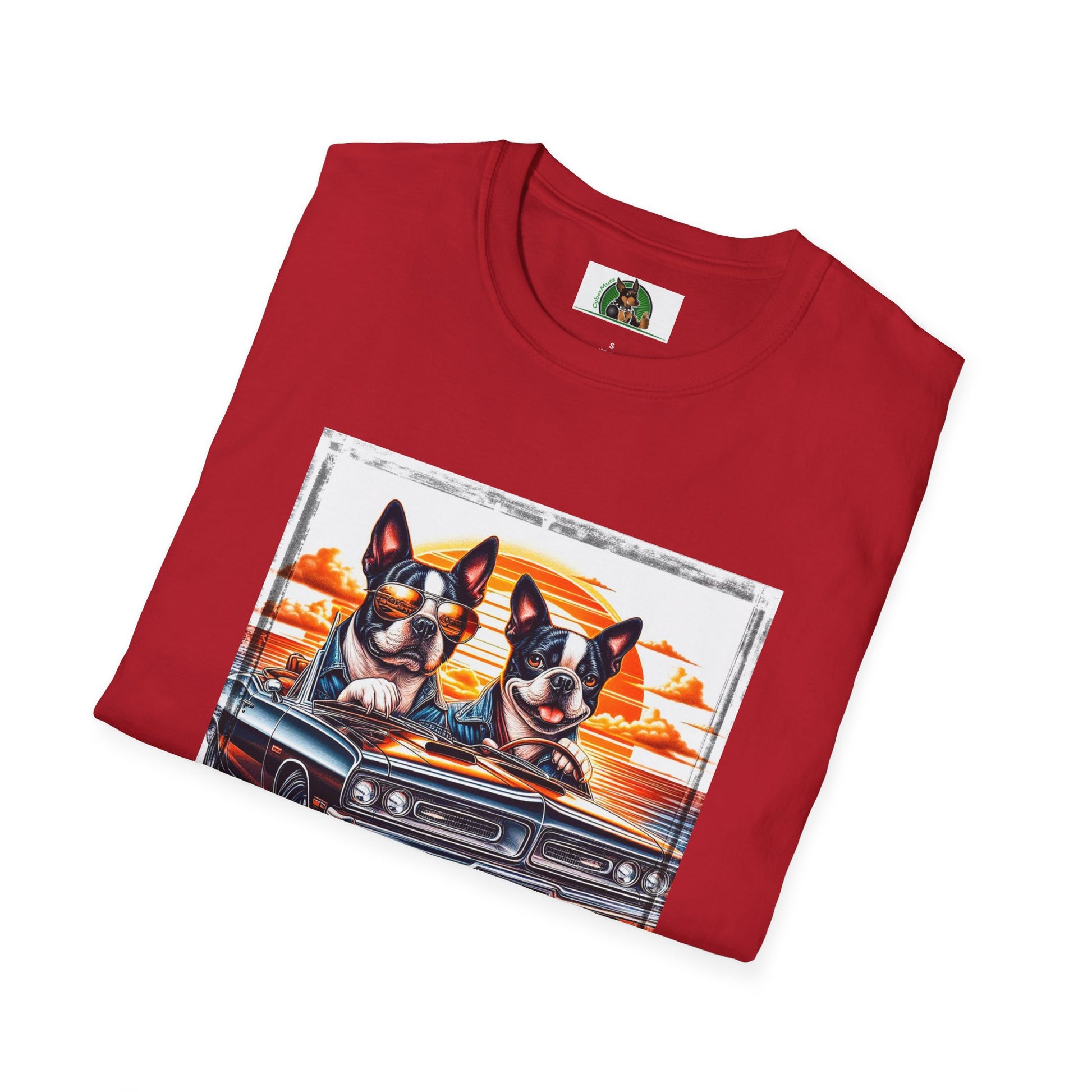 Wacky Boston Terrier Boy Dogs Driving Car T-Shirt Printify   