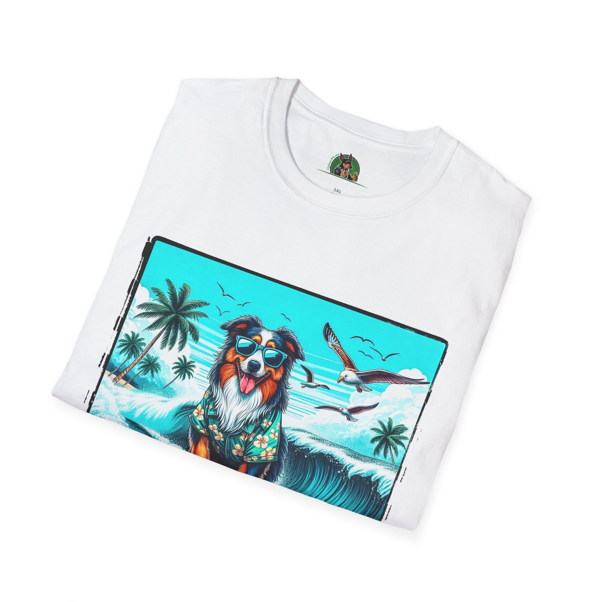 Australian Shepherd Wearing Hawaiian Shirt Surfer Dog T-Shirt Printify   