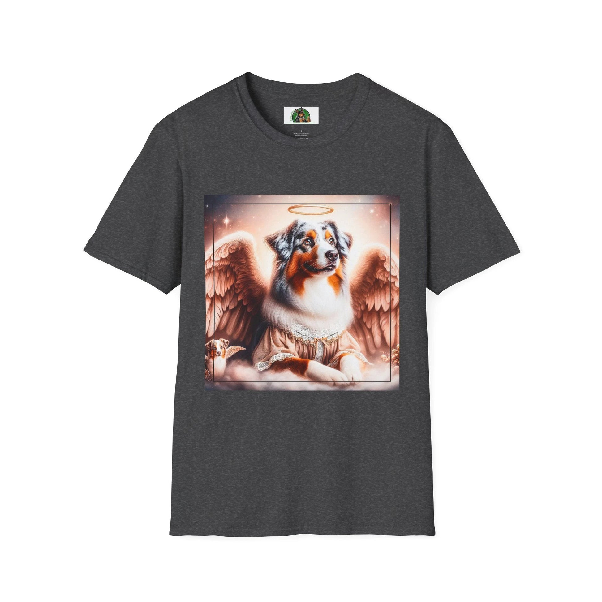 Australian Shepherd Mother And Puppy Angels T Shirt Celebrating The Bond Between Mom And Litter T-Shirt Printify XS Dark Heather