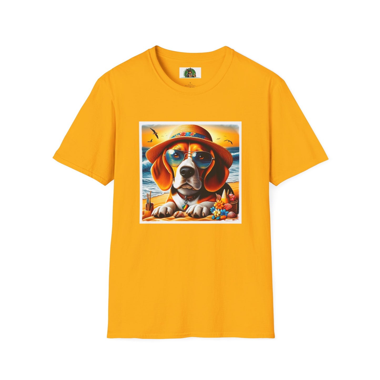 Beagle Wearing Sun Hat At The Beach T-Shirt Printify S Gold 